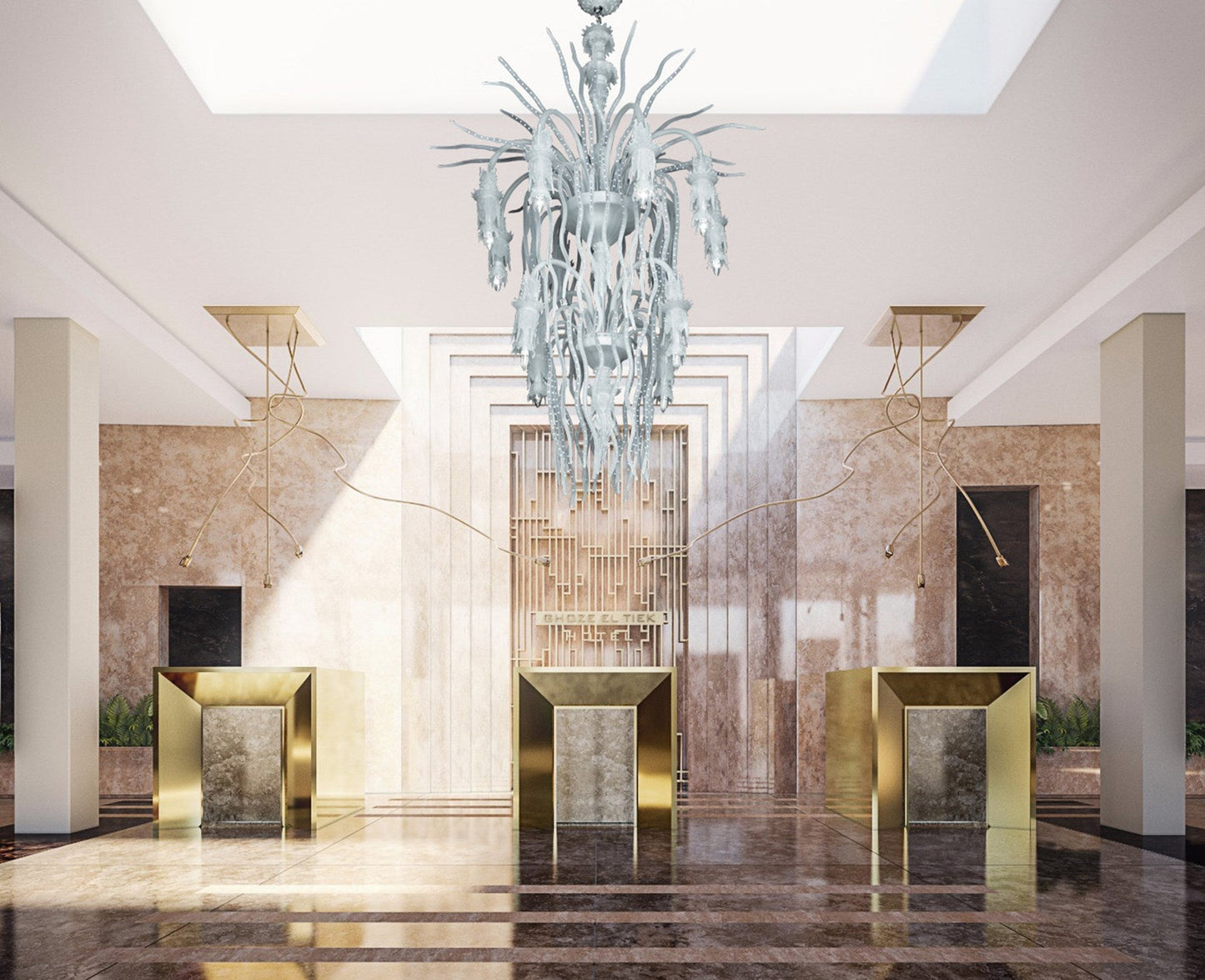 Vetreria Artistica Rosa Stalattite 12-Lights Limestone Design White Glass Chandelier