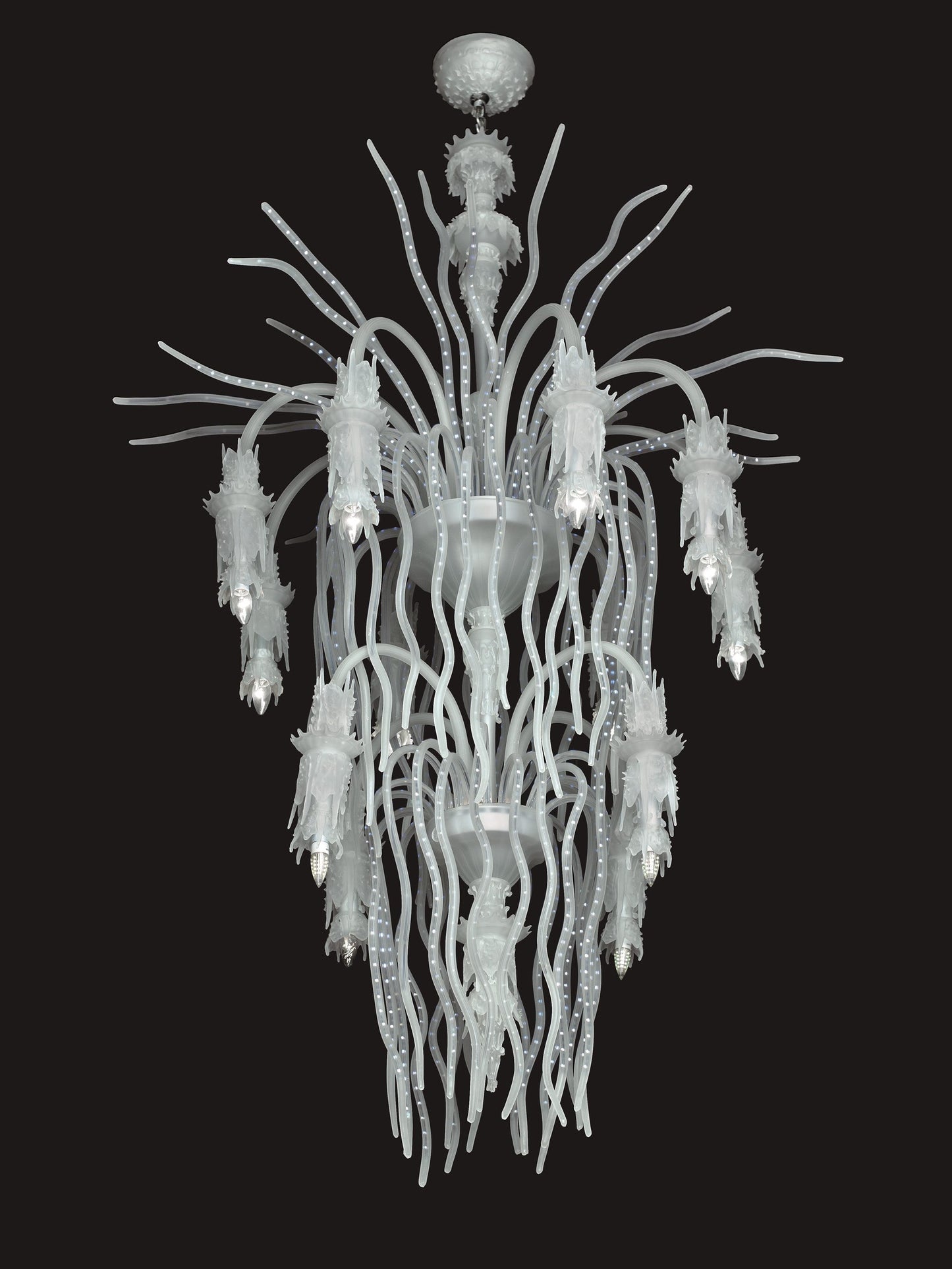 Vetreria Artistica Rosa Stalattite 12-Lights Limestone Design White Glass Chandelier