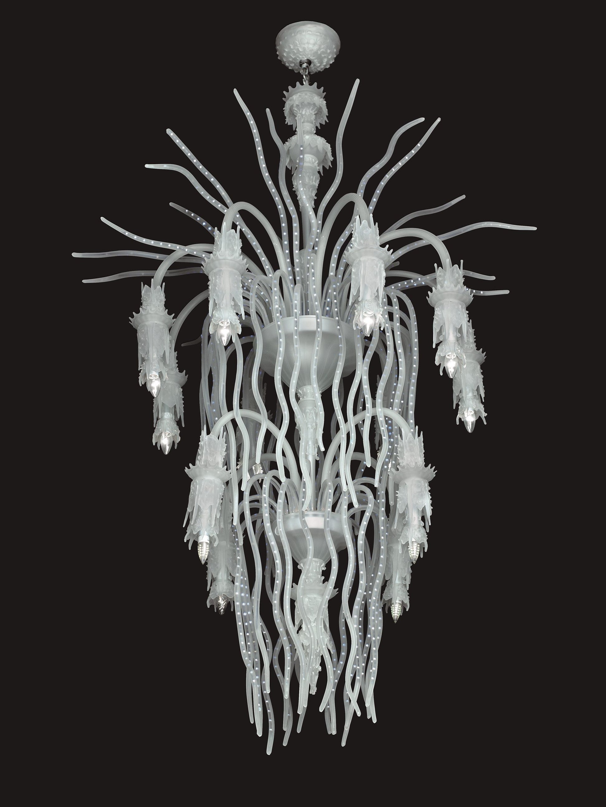 Vetreria Artistica Rosa Stalattite 12-Lights Limestone Design White Glass Chandelier