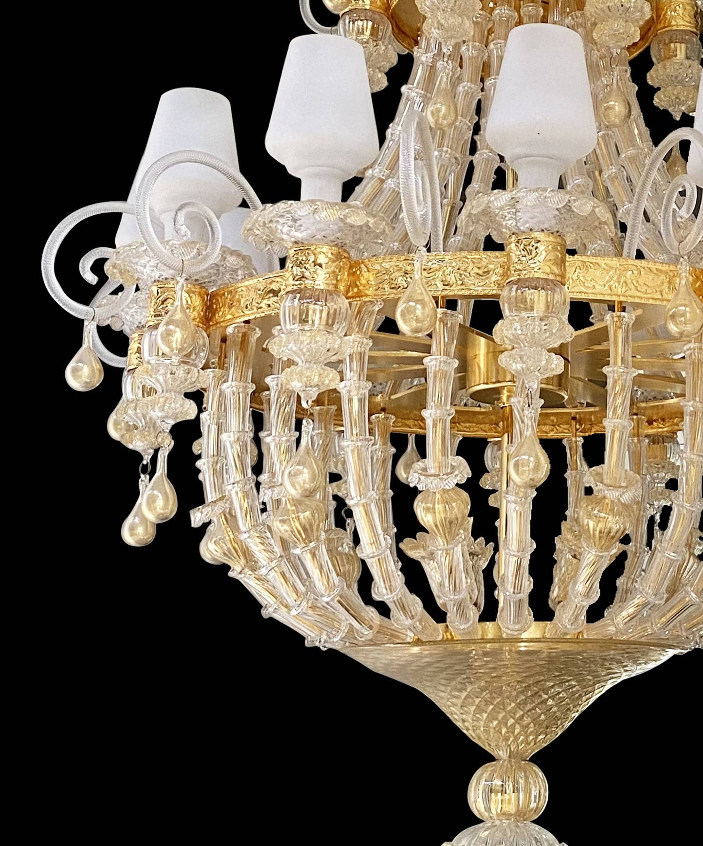 Vetreria Artistica Rosa Stile Impero 18-Lights Crystal Gold Glass Chandelier