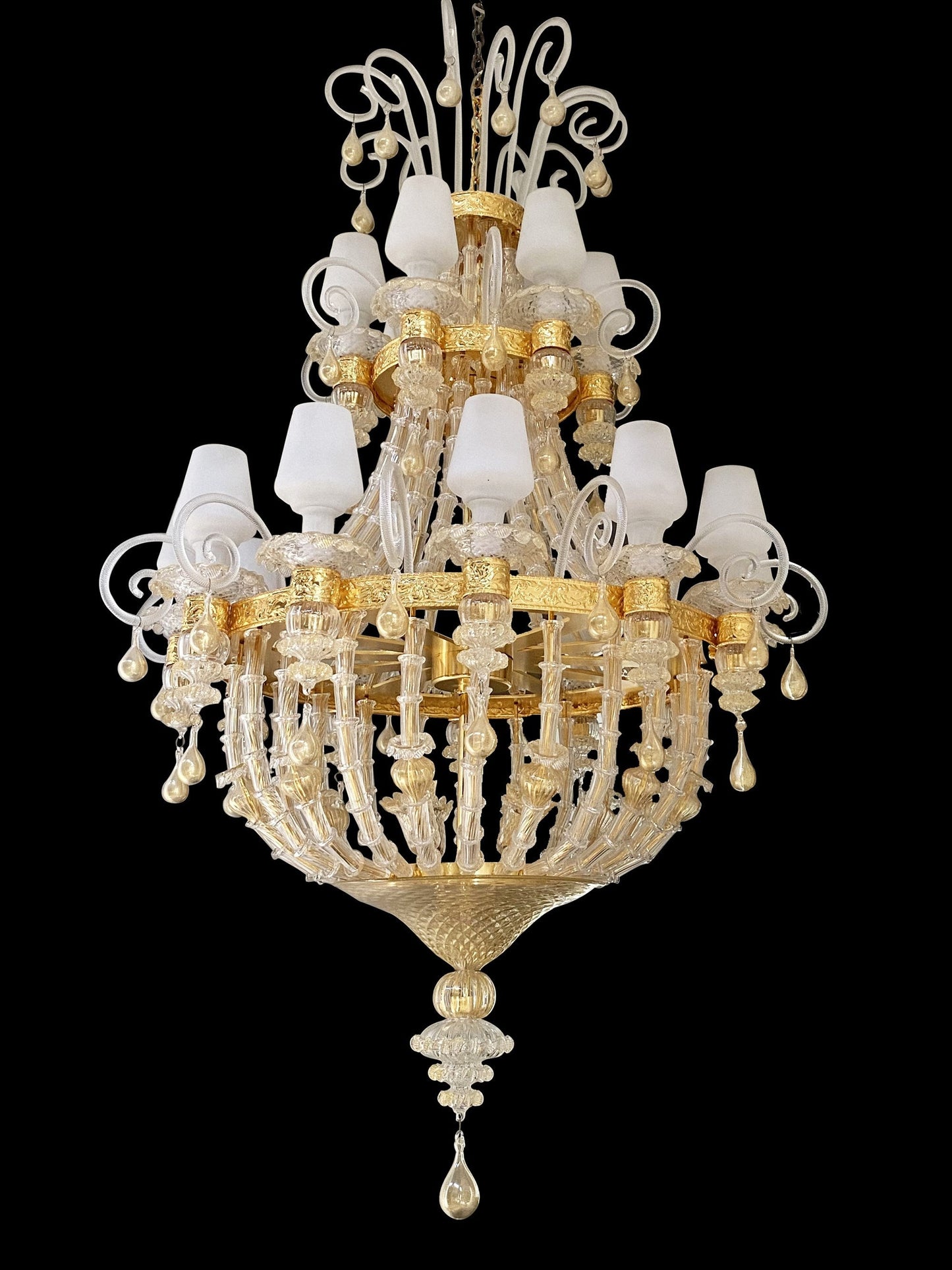 Vetreria Artistica Rosa Stile Impero 18-Lights Crystal Gold Glass Chandelier