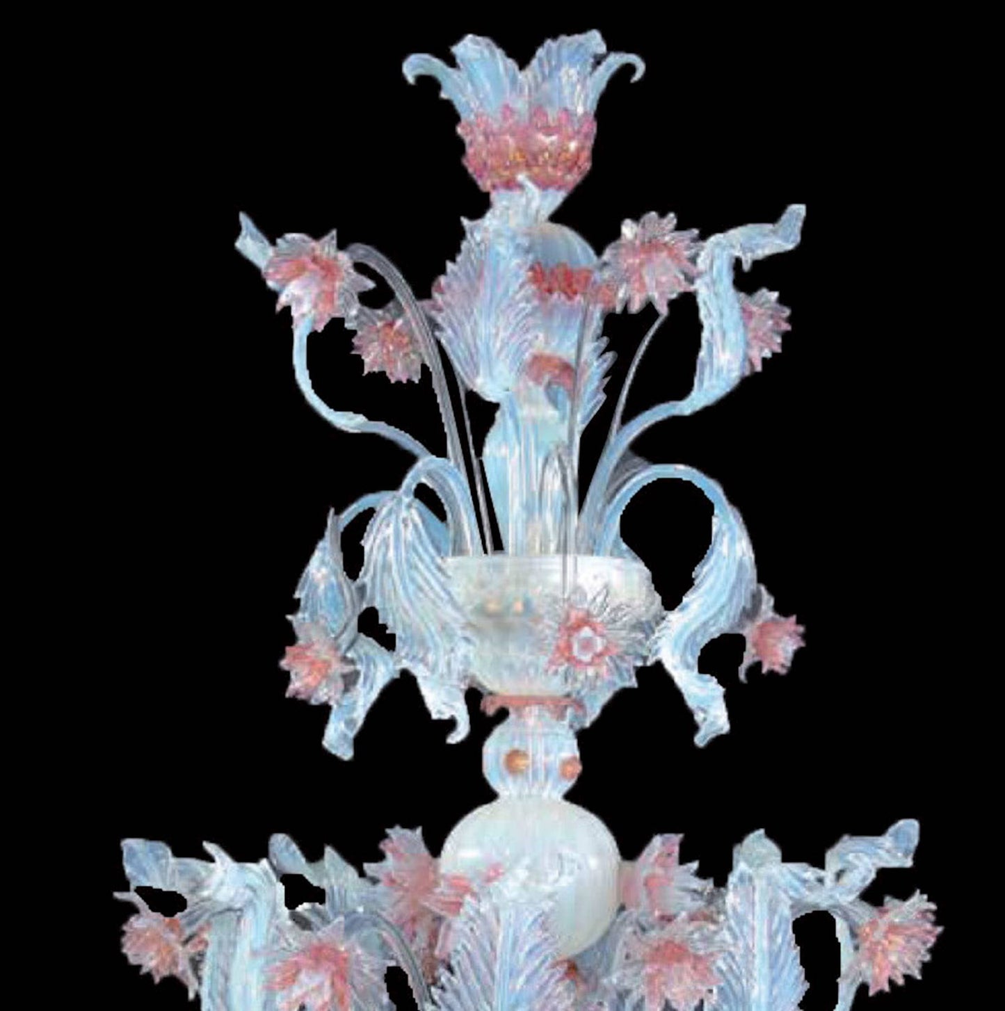 Vetreria Artistica Rosa Tagliato 8-Lights Blue and Pink Crystal Glass Chandelier