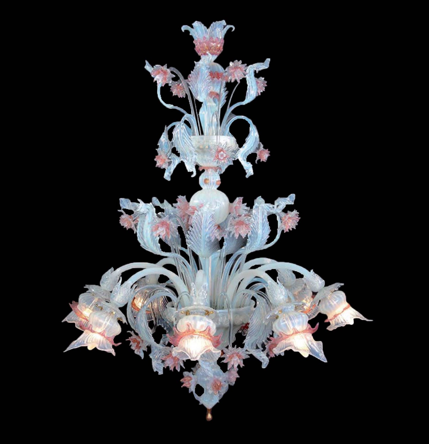 Vetreria Artistica Rosa Tagliato 8-Lights Blue and Pink Crystal Glass Chandelier