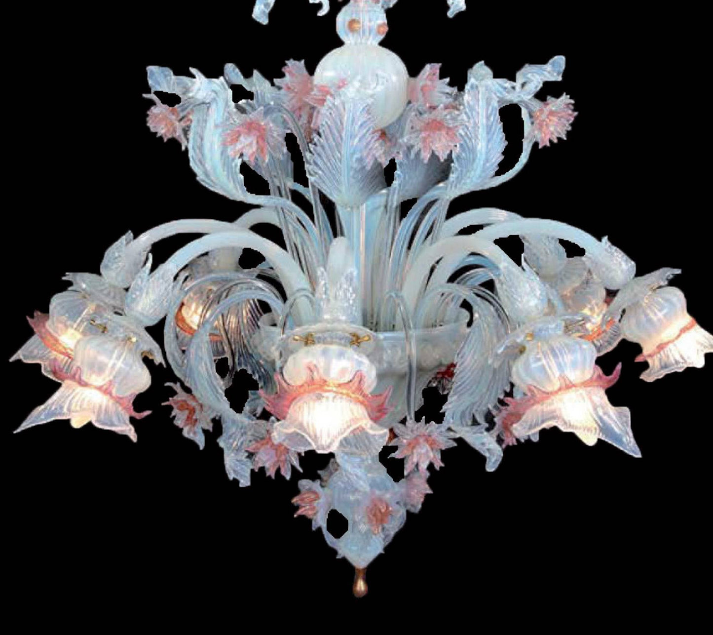 Vetreria Artistica Rosa Tagliato 8-Lights Blue and Pink Crystal Glass Chandelier