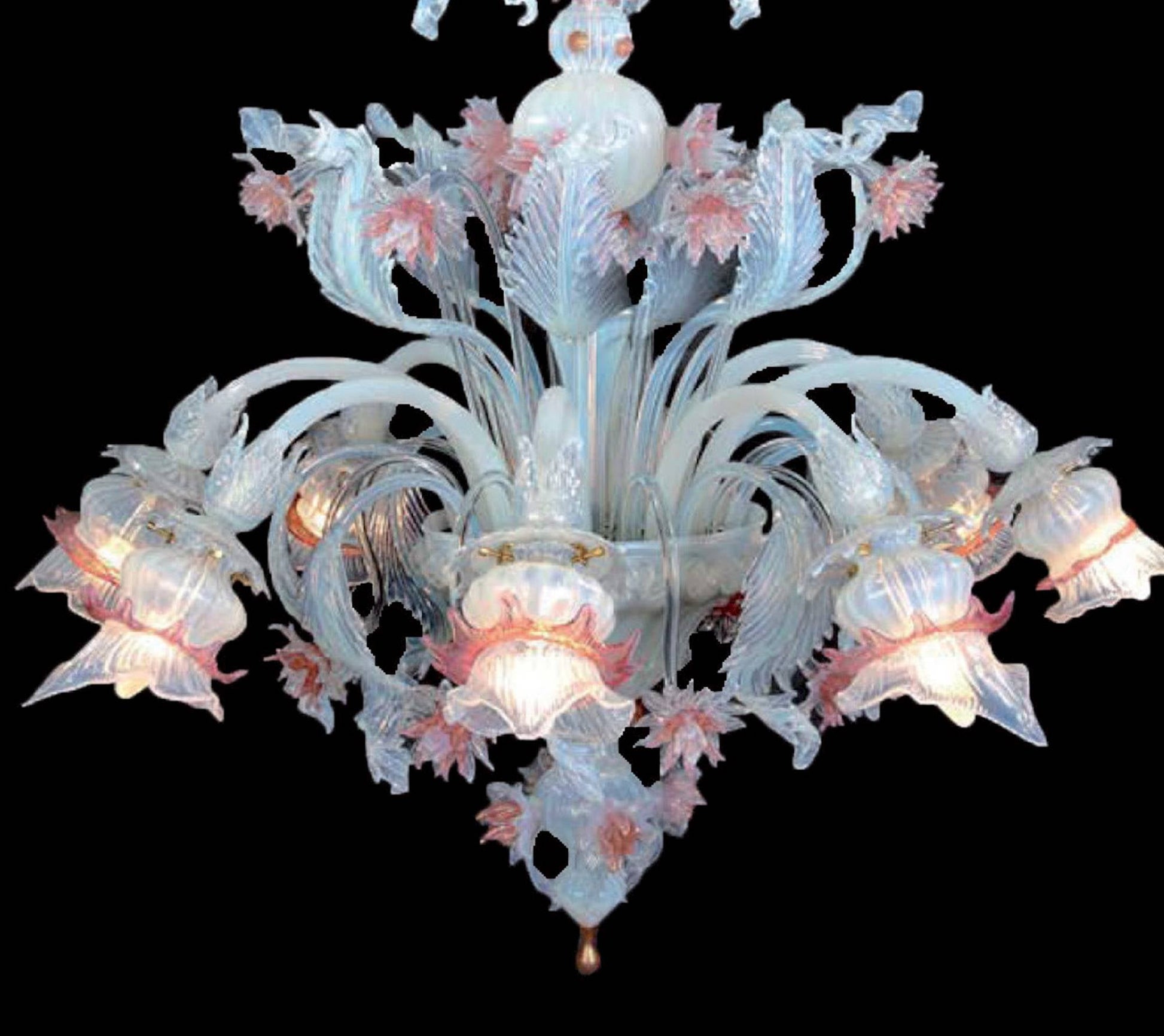 Vetreria Artistica Rosa Tagliato 8-Lights Blue and Pink Crystal Glass Chandelier