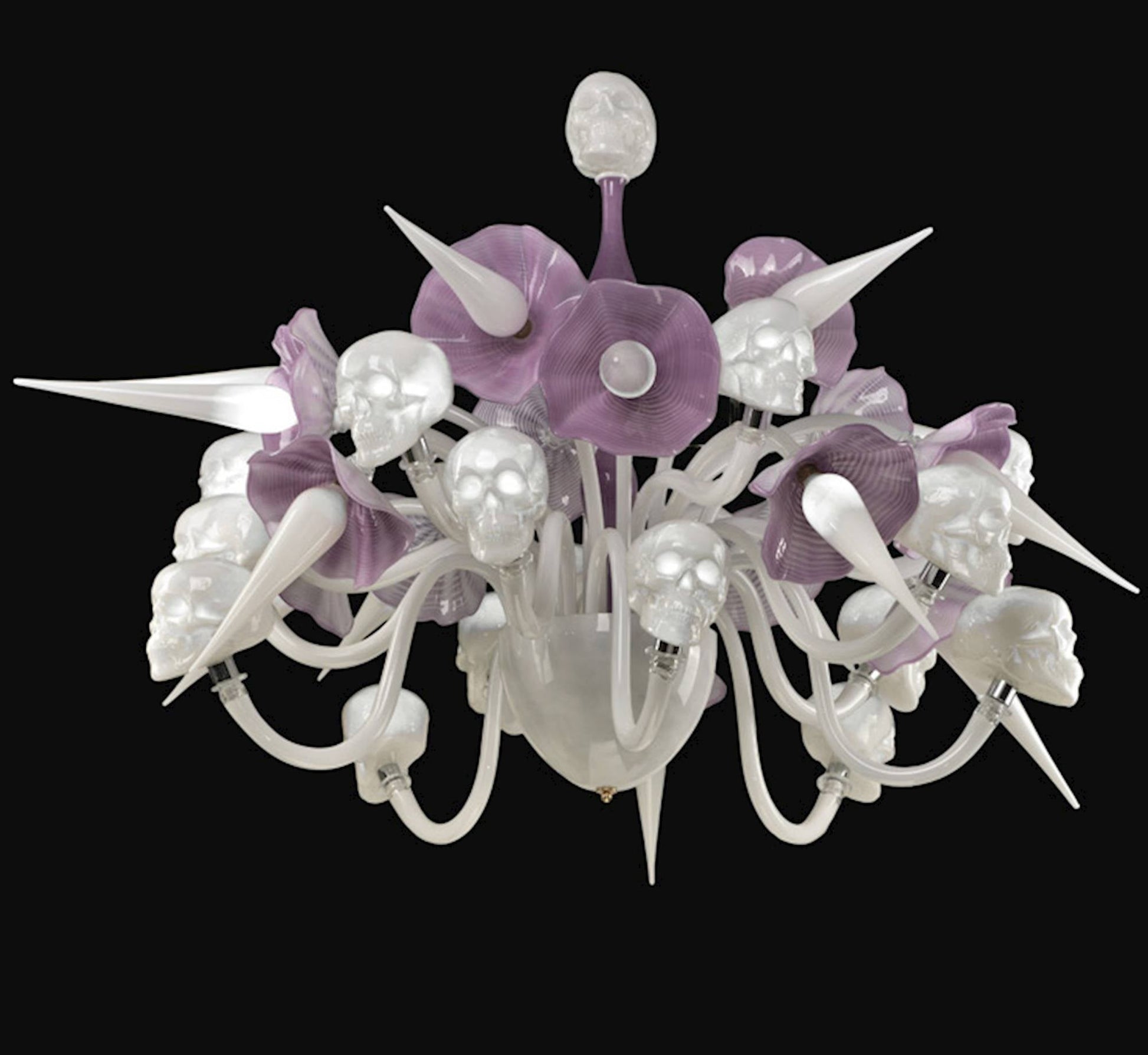 Vetreria Artistica Rosa Teschi 16-Lights White Pastel Base With Amethyst Details Glass Chandelier