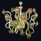 Vetreria Artistica Rosa Van Gogh 18-Lights Green and Amber Base With Yellow Orange Flower Accent Glass Chandelier