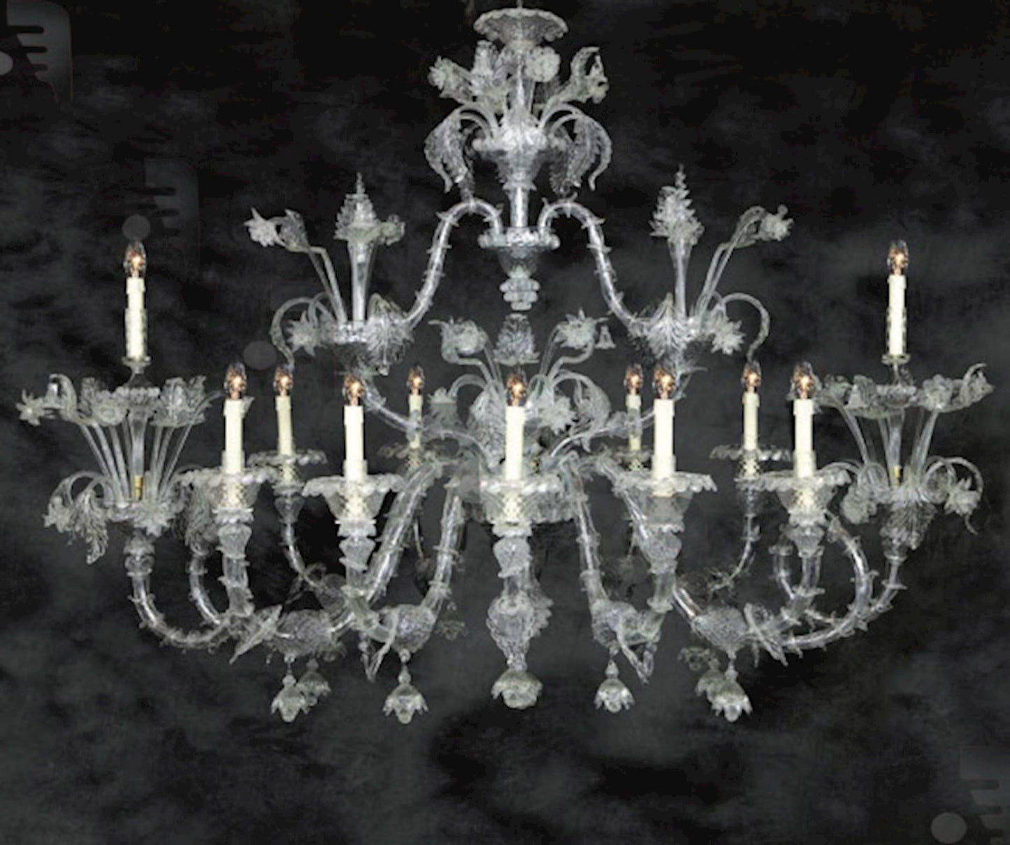 Vetreria Artistica Rosa Venere 12-Lights Silver and Transparent Glass Chandelier