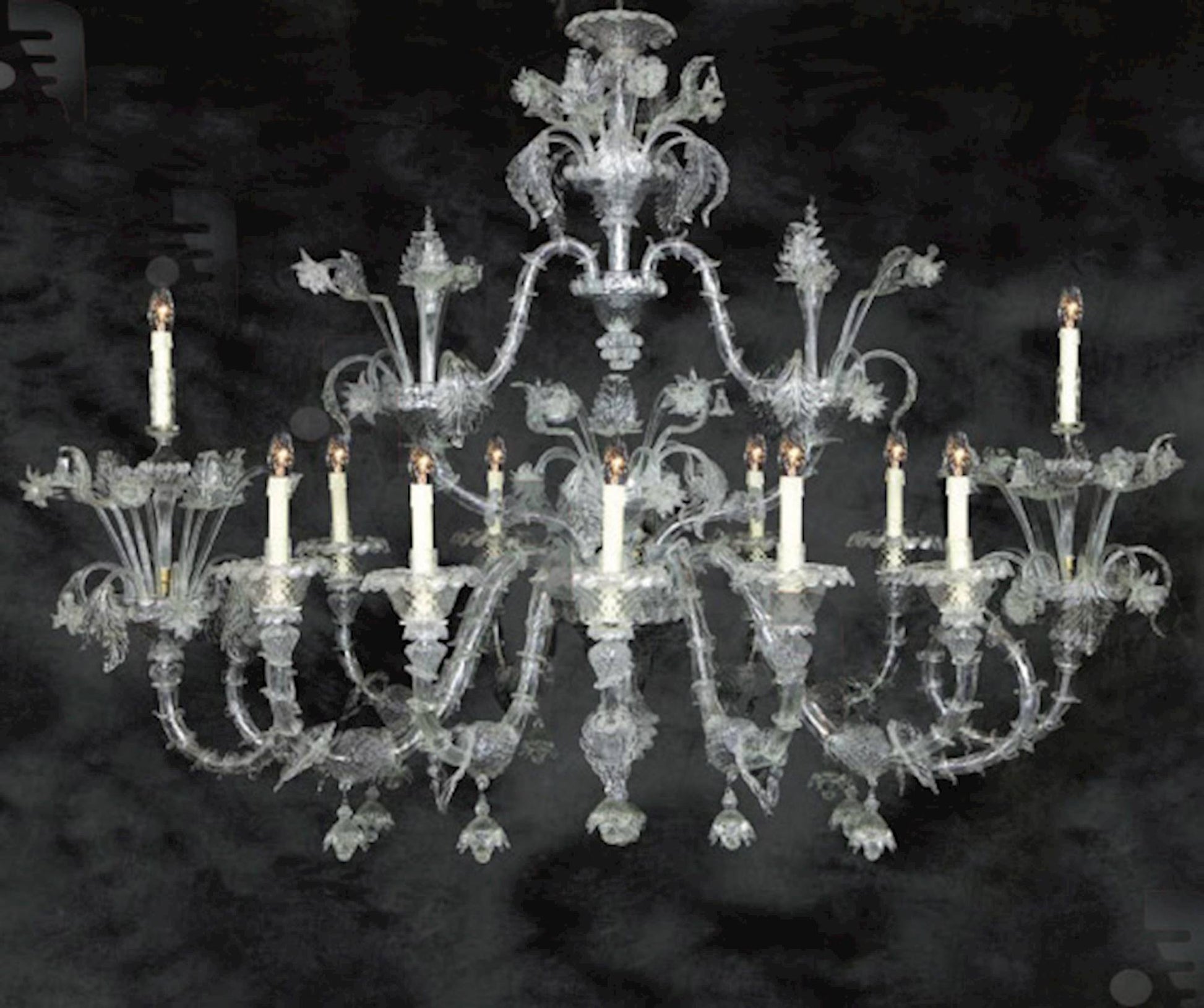 Vetreria Artistica Rosa Venere 12-Lights Silver and Transparent Glass Chandelier