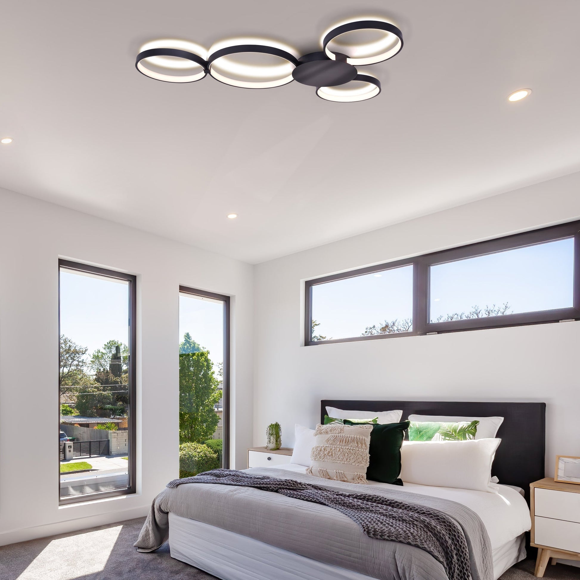Vonn Lighting Capella 43" Multi-Ring Black Integrated LED Semi-Flush Mount