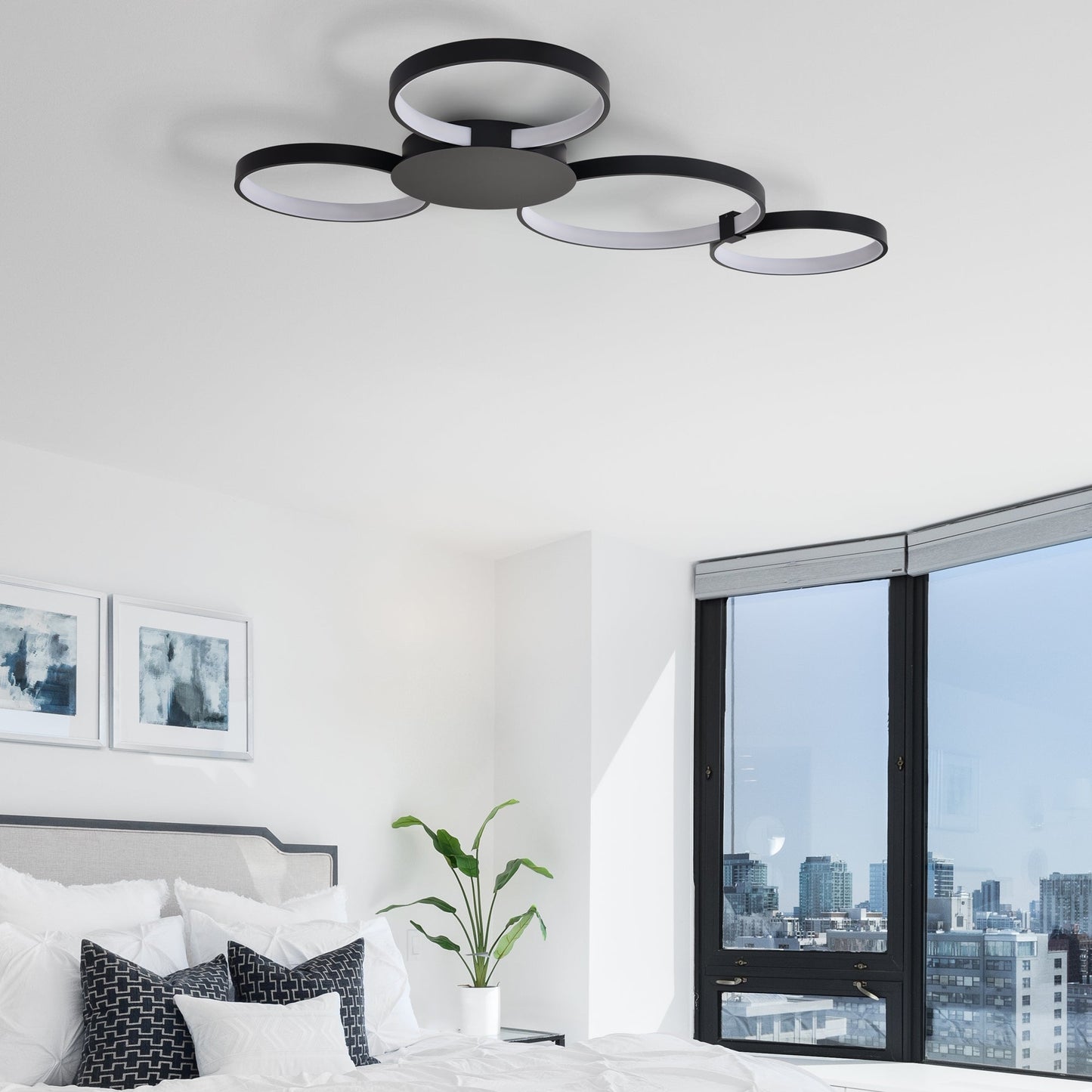 Vonn Lighting Capella 43" Multi-Ring Black Integrated LED Semi-Flush Mount