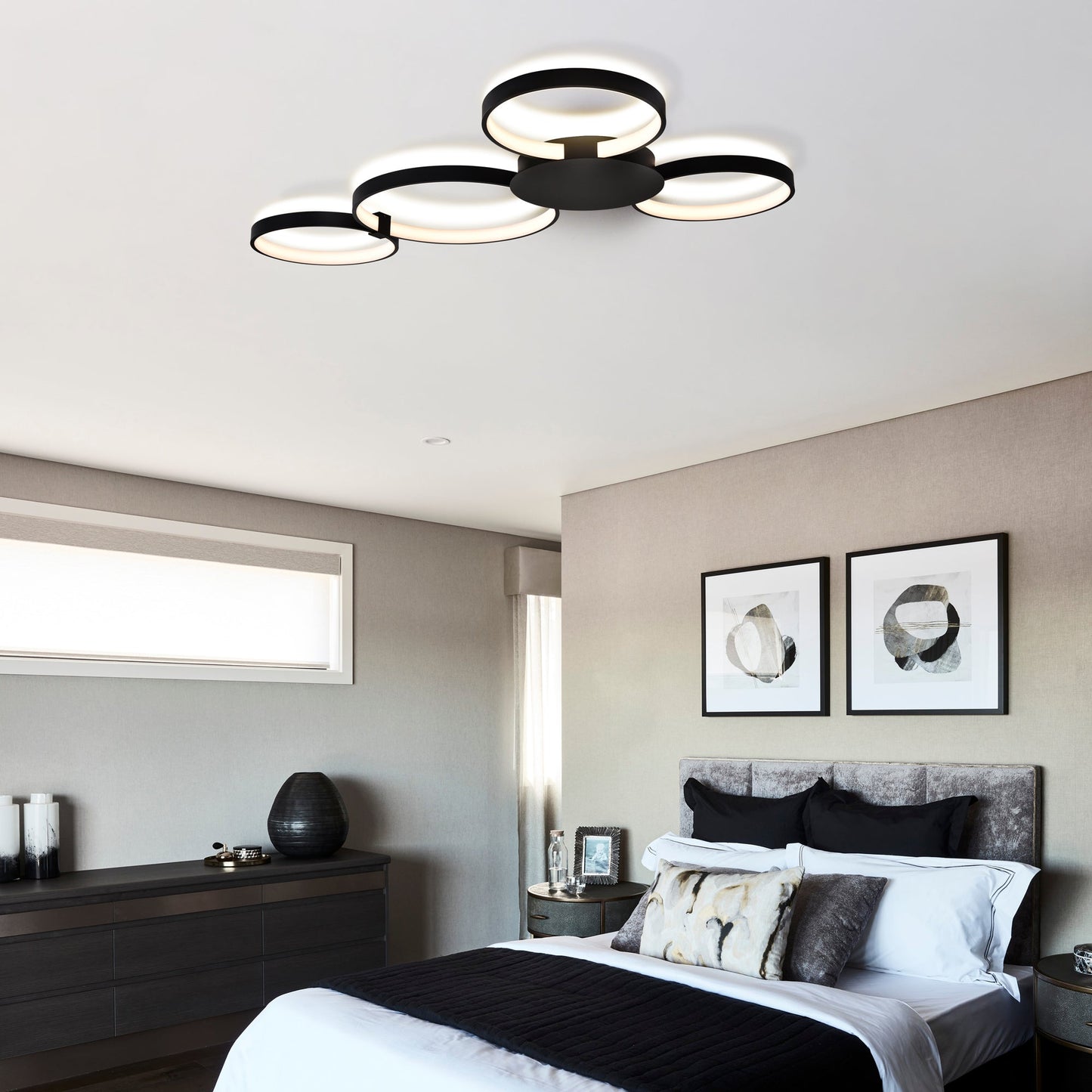 Vonn Lighting Capella 43" Multi-Ring Black Integrated LED Semi-Flush Mount