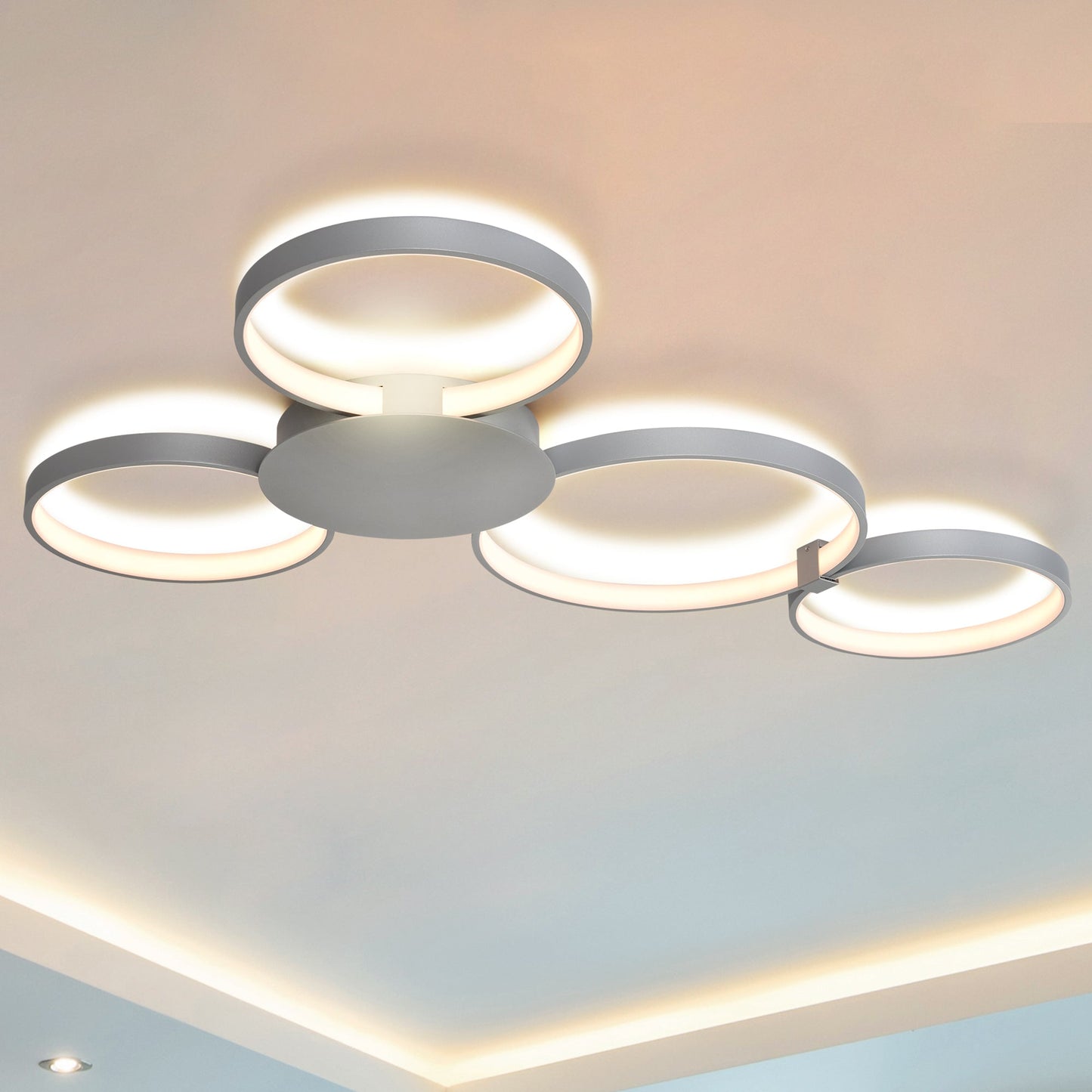 Vonn Lighting Capella 43" Multi-Ring Silver Integrated LED Semi-Flush Mount