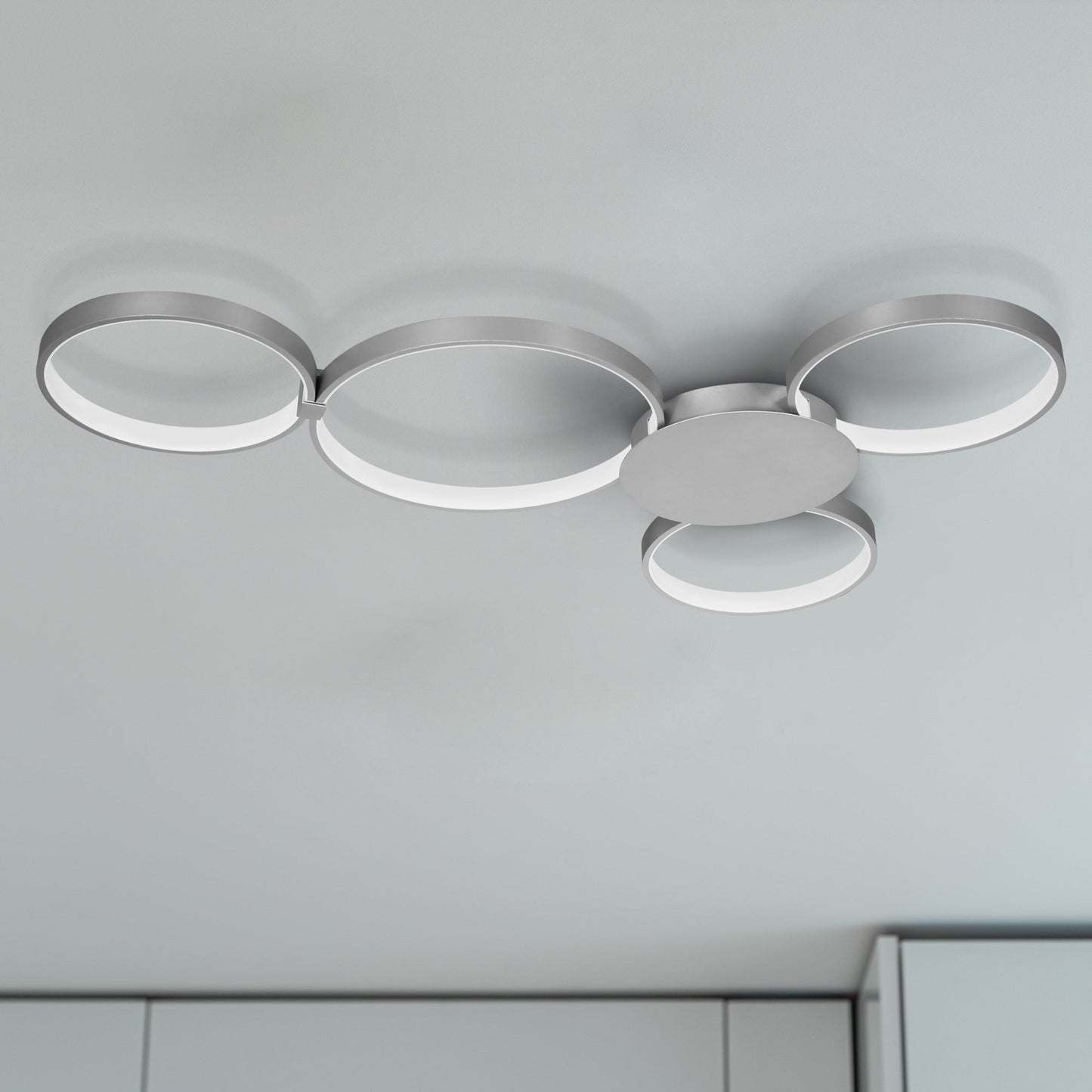 Vonn Lighting Capella 43" Multi-Ring Silver Integrated LED Semi-Flush Mount