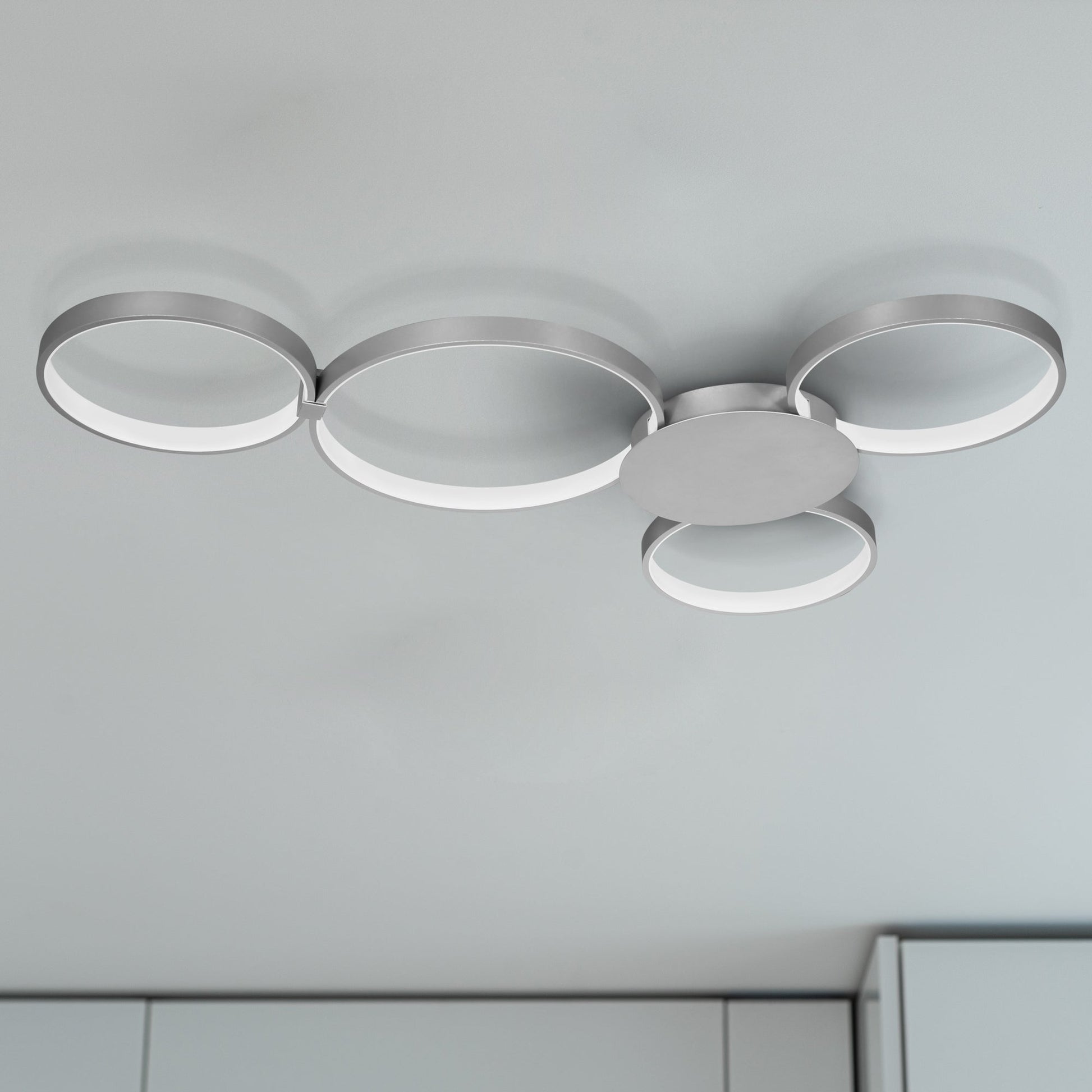 Vonn Lighting Capella 43" Multi-Ring Silver Integrated LED Semi-Flush Mount