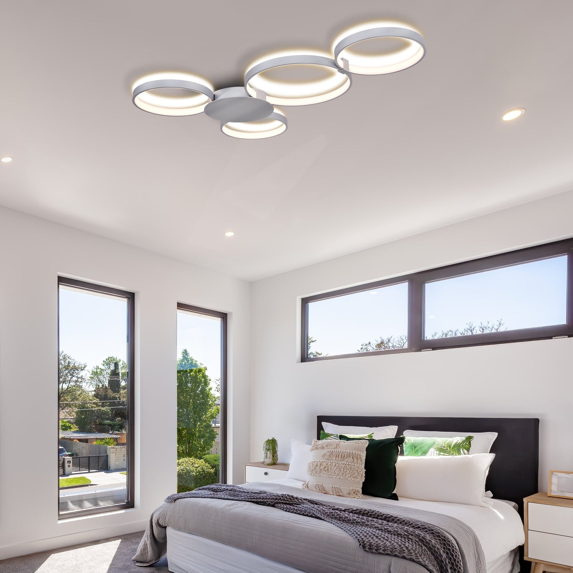 Vonn Lighting Capella 43" Multi-Ring Silver Integrated LED Semi-Flush Mount