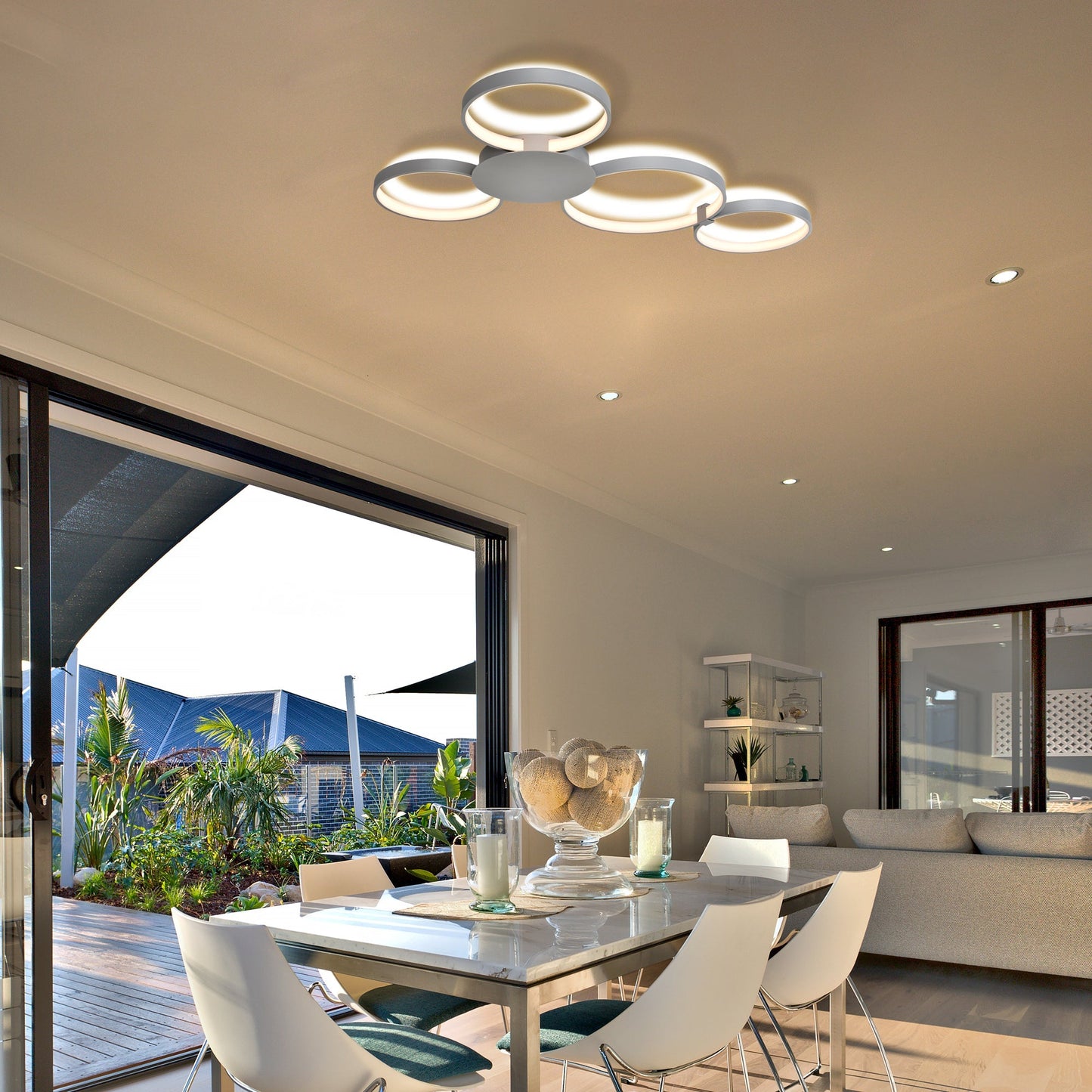 Vonn Lighting Capella 43" Multi-Ring Silver Integrated LED Semi-Flush Mount