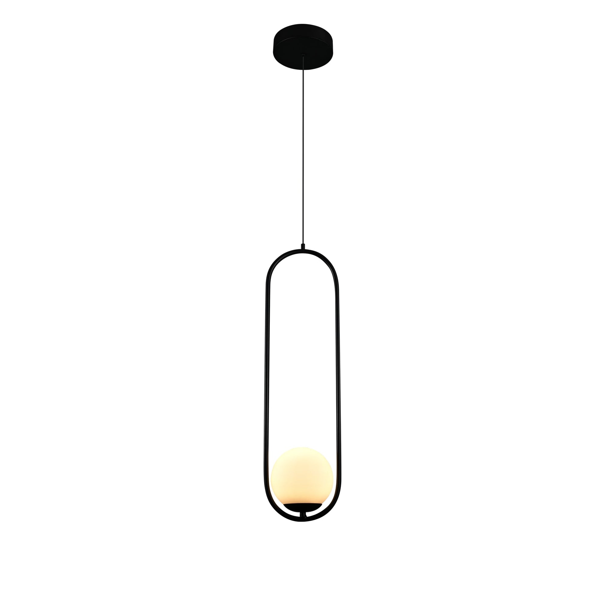Vonn Lighting Capri 7" Black Integrated LED Pendant With Frosted White Glass Shade