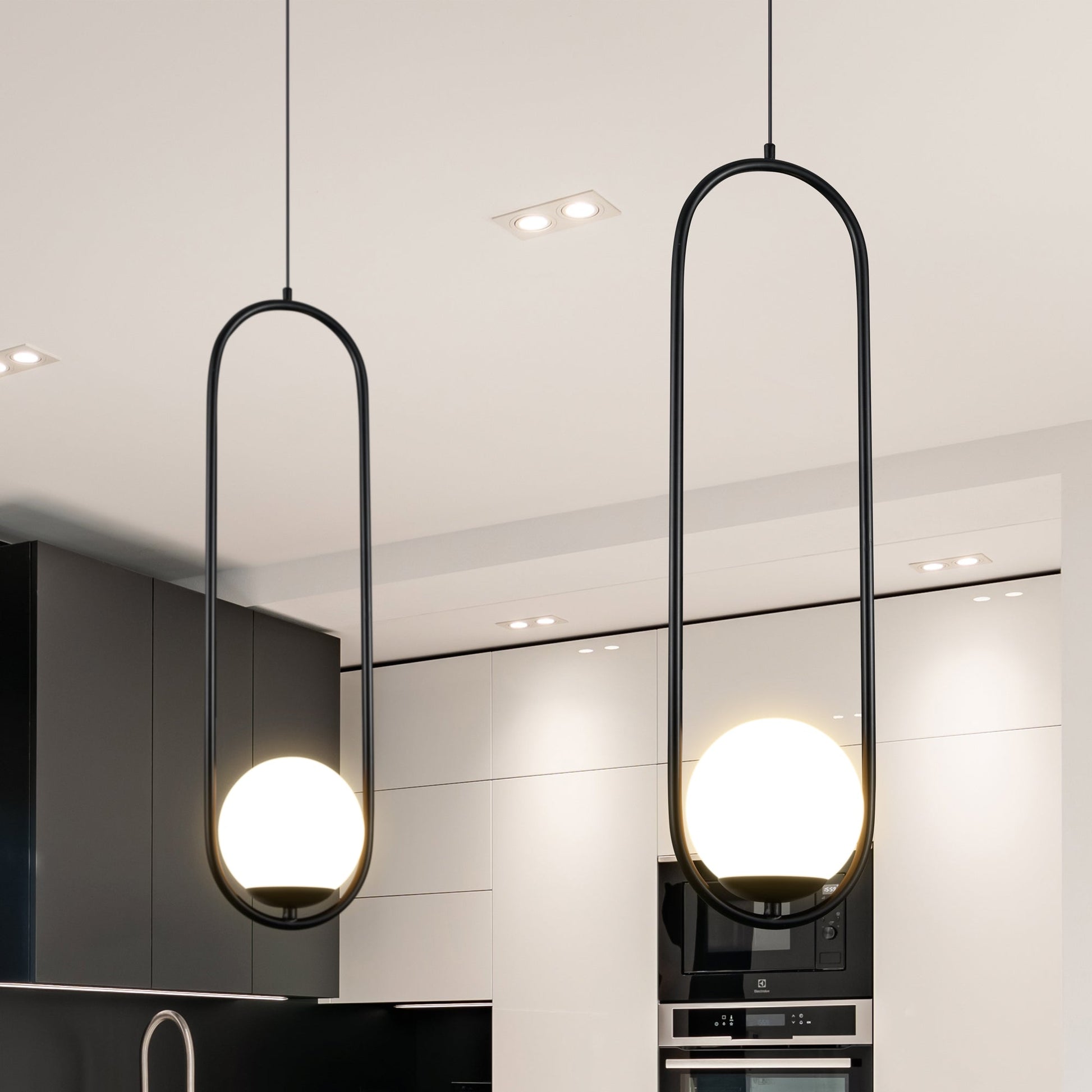 Vonn Lighting Capri 7" Black Integrated LED Pendant With Frosted White Glass Shade