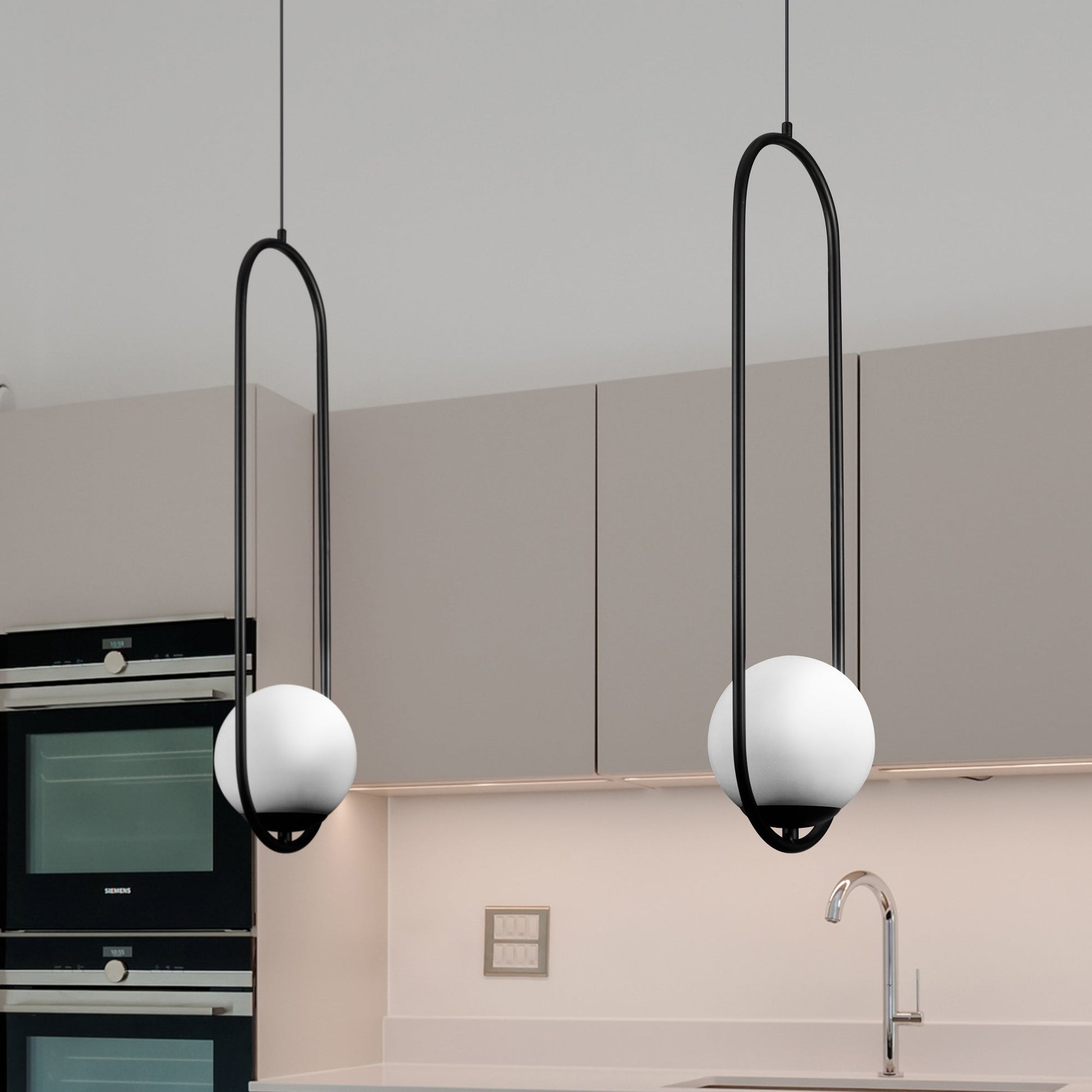 Vonn Lighting Capri 7" Black Integrated LED Pendant With Frosted White Glass Shade