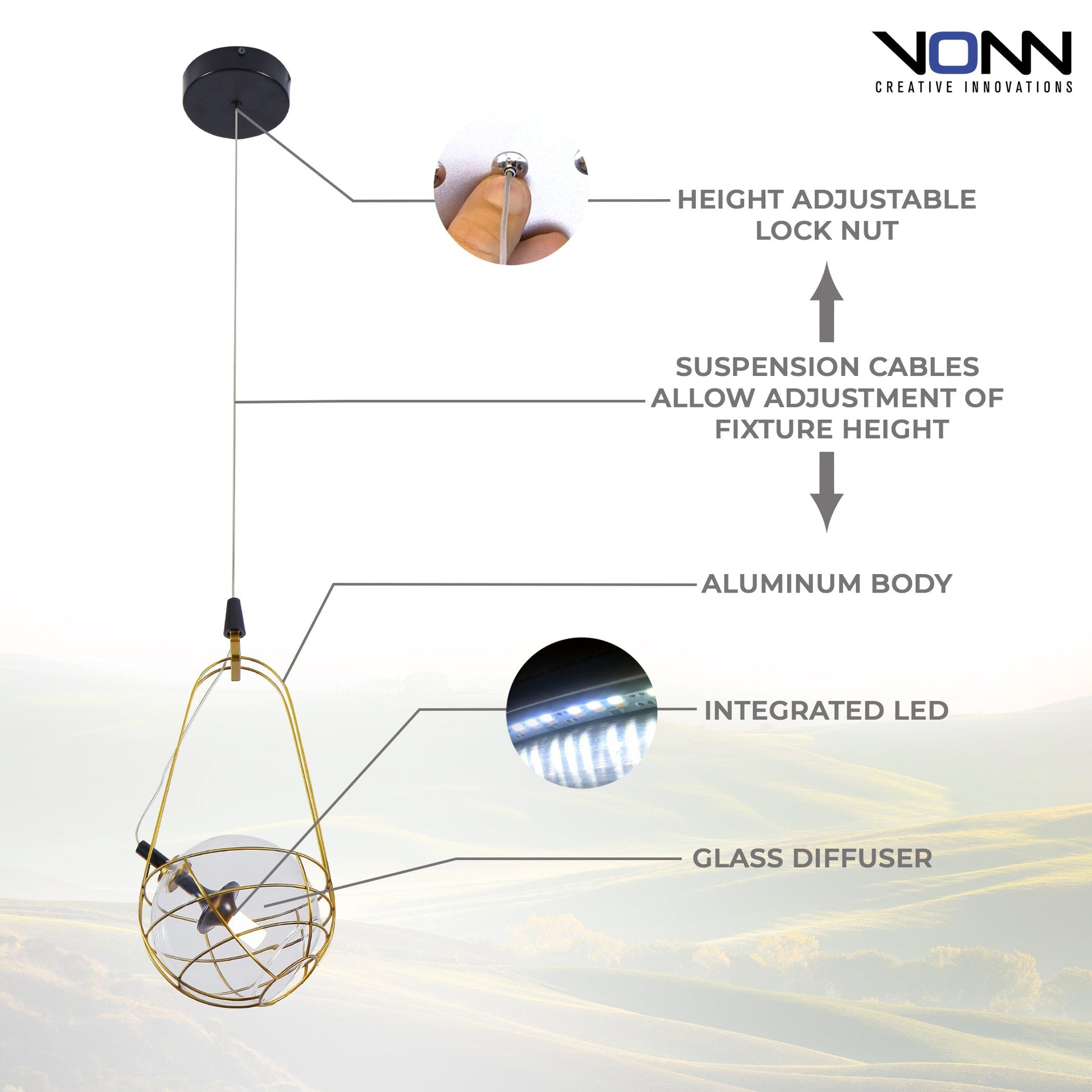 Vonn Lighting Firenze 8" Antique Brass Integrated LED Pendant With Clear Glass Shade