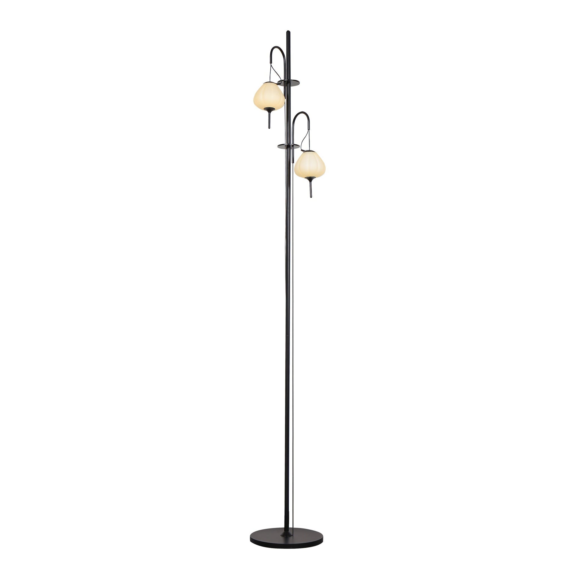 Vonn Lighting Lecce 70" Black Integrated LED Floor Lamp With Frosted White Glass Shades