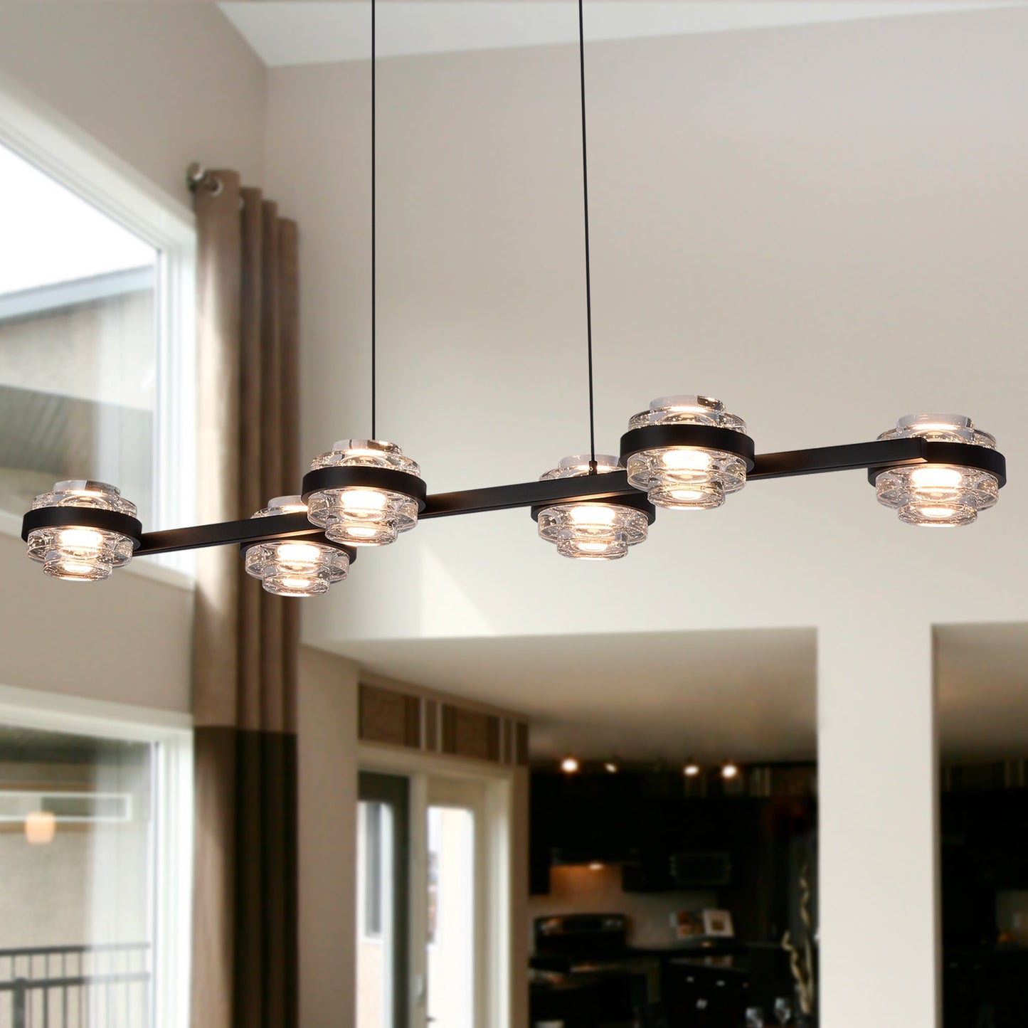 Vonn Lighting Milano 39" 6-Light Black Integrated LED Linear Chandelier With Clear Acrylic Shades
