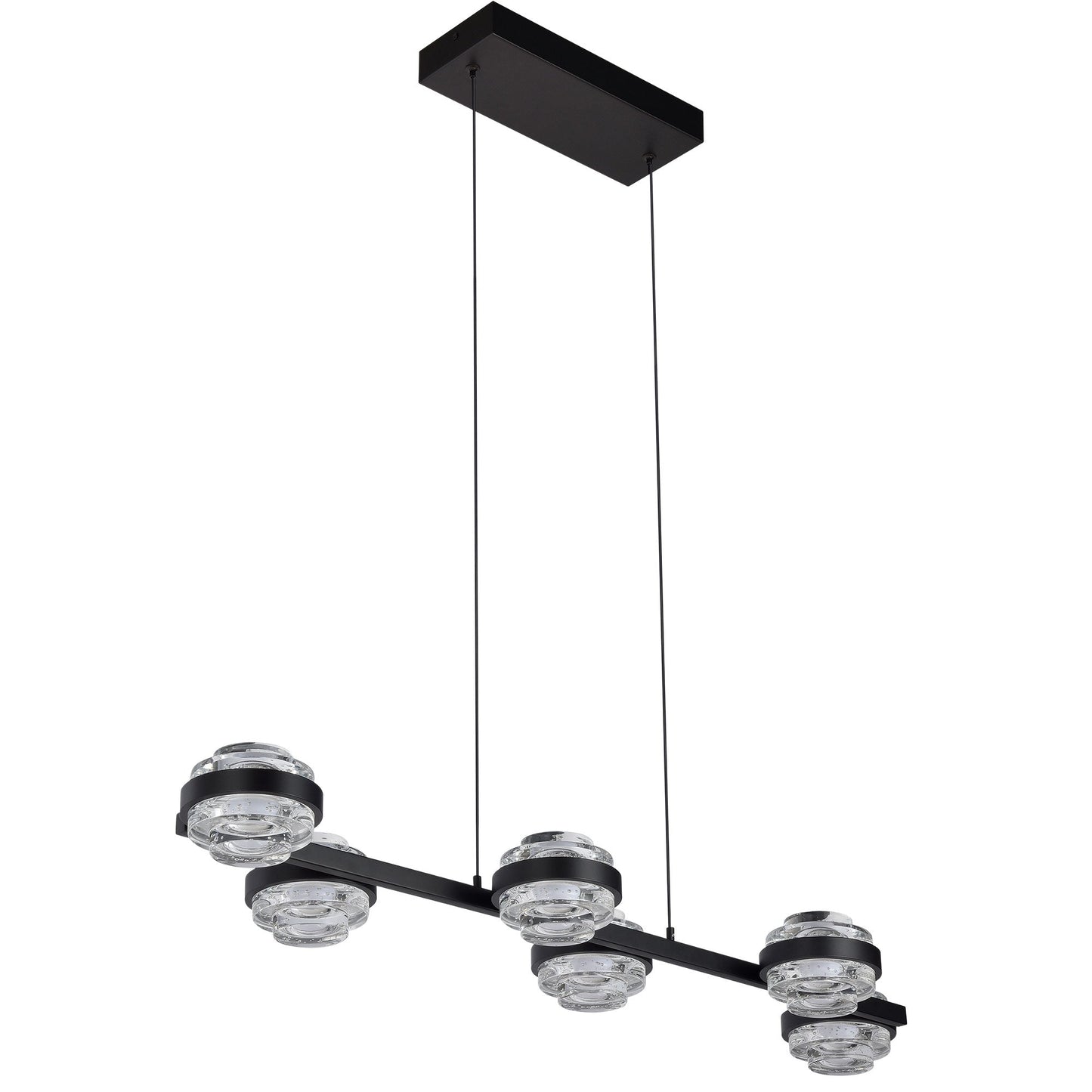 Vonn Lighting Milano 39" 6-Light Black Integrated LED Linear Chandelier With Clear Acrylic Shades