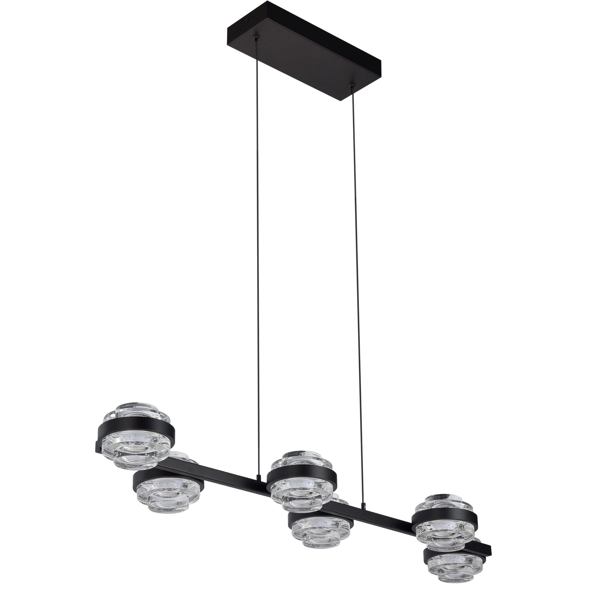 Vonn Lighting Milano 39" 6-Light Black Integrated LED Linear Chandelier With Clear Acrylic Shades