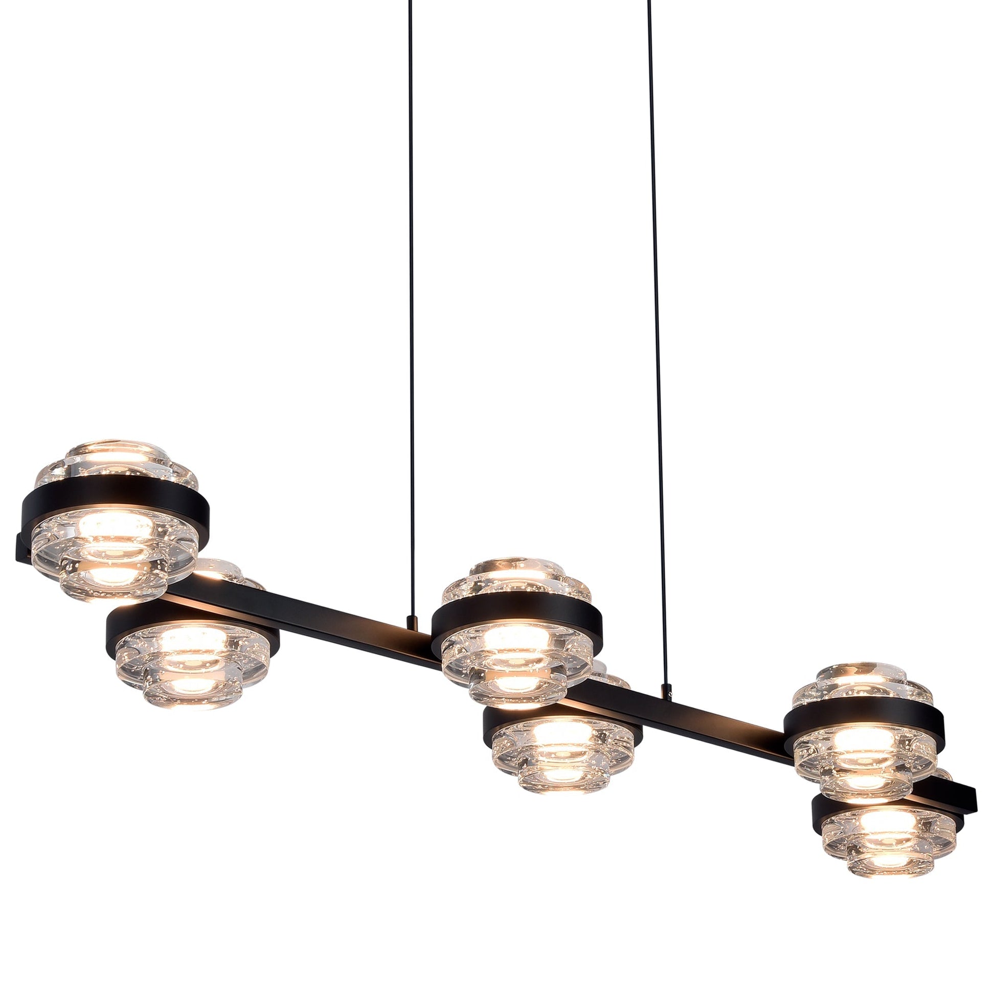 Vonn Lighting Milano 39" 6-Light Black Integrated LED Linear Chandelier With Clear Acrylic Shades