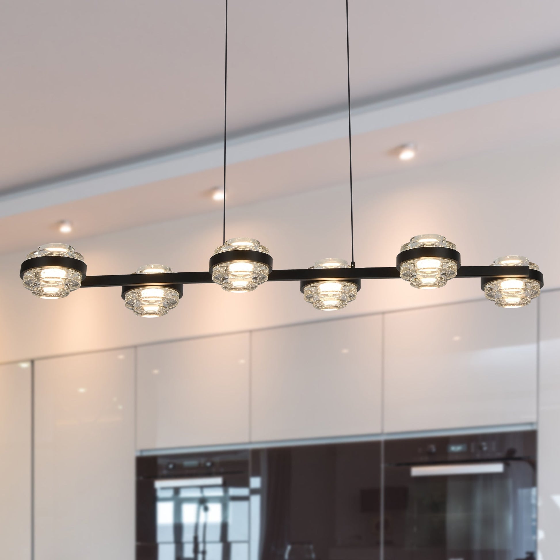 Vonn Lighting Milano 39" 6-Light Black Integrated LED Linear Chandelier With Clear Acrylic Shades
