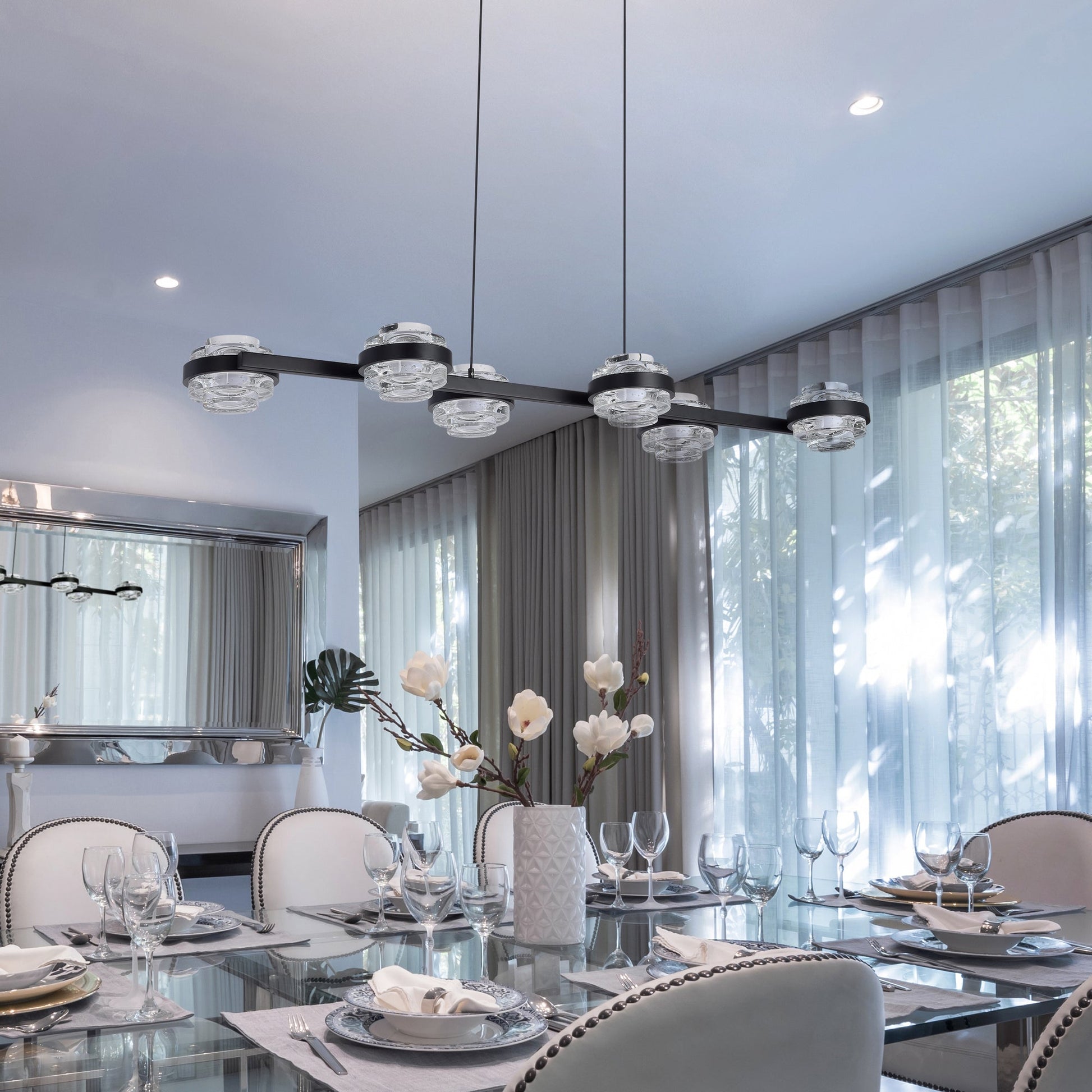 Vonn Lighting Milano 39" 6-Light Black Integrated LED Linear Chandelier With Clear Acrylic Shades