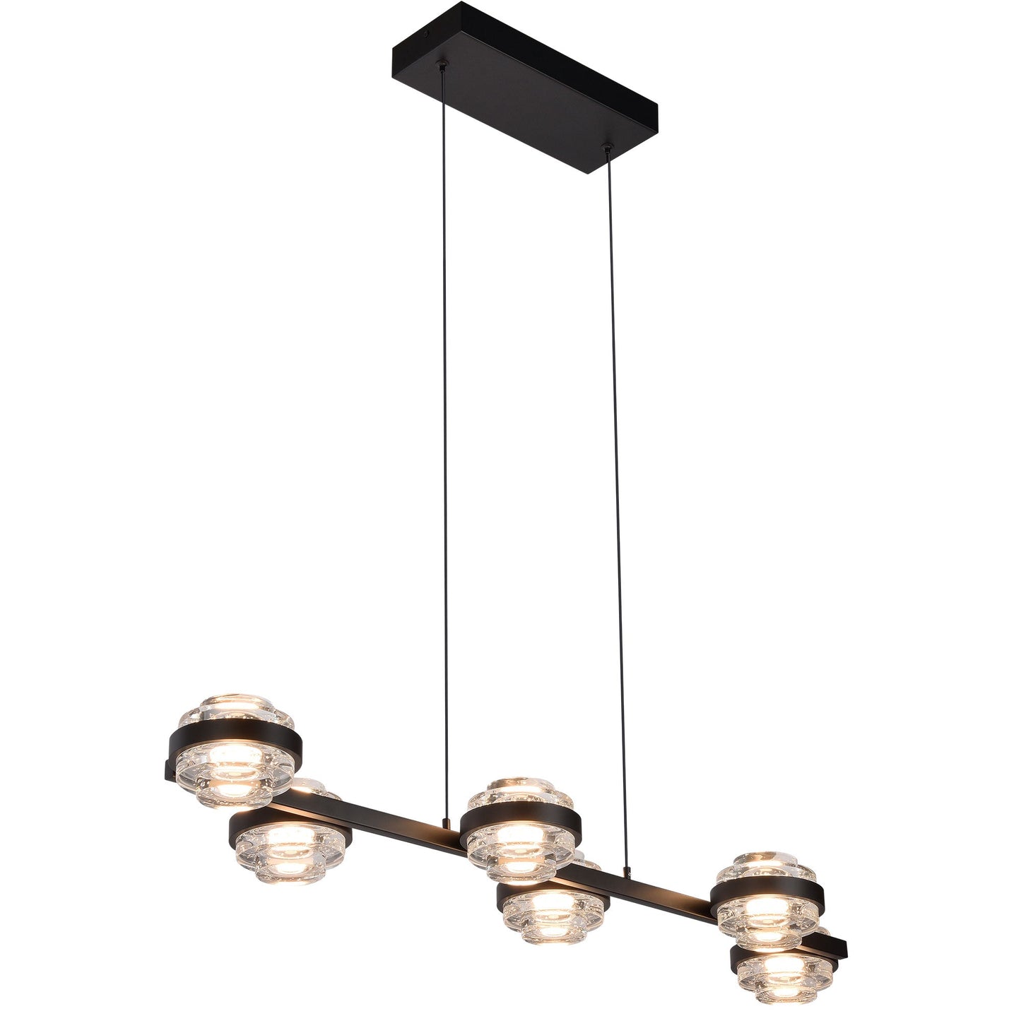 Vonn Lighting Milano 39" 6-Light Black Integrated LED Linear Chandelier With Clear Acrylic Shades