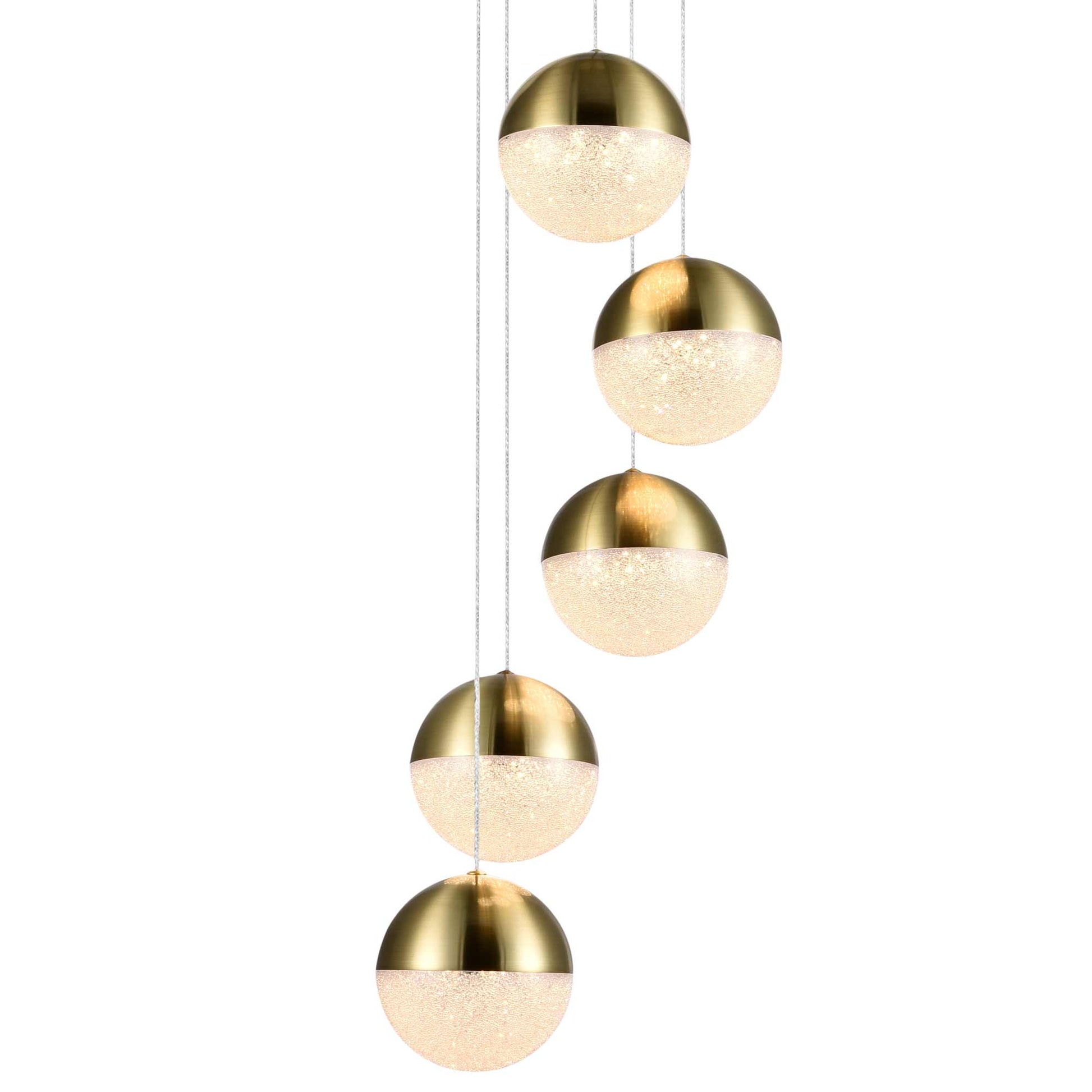 Vonn Lighting Ravello 10" 5-Light Brass Integrated LED Round Chandelier With White Acrylic Shades