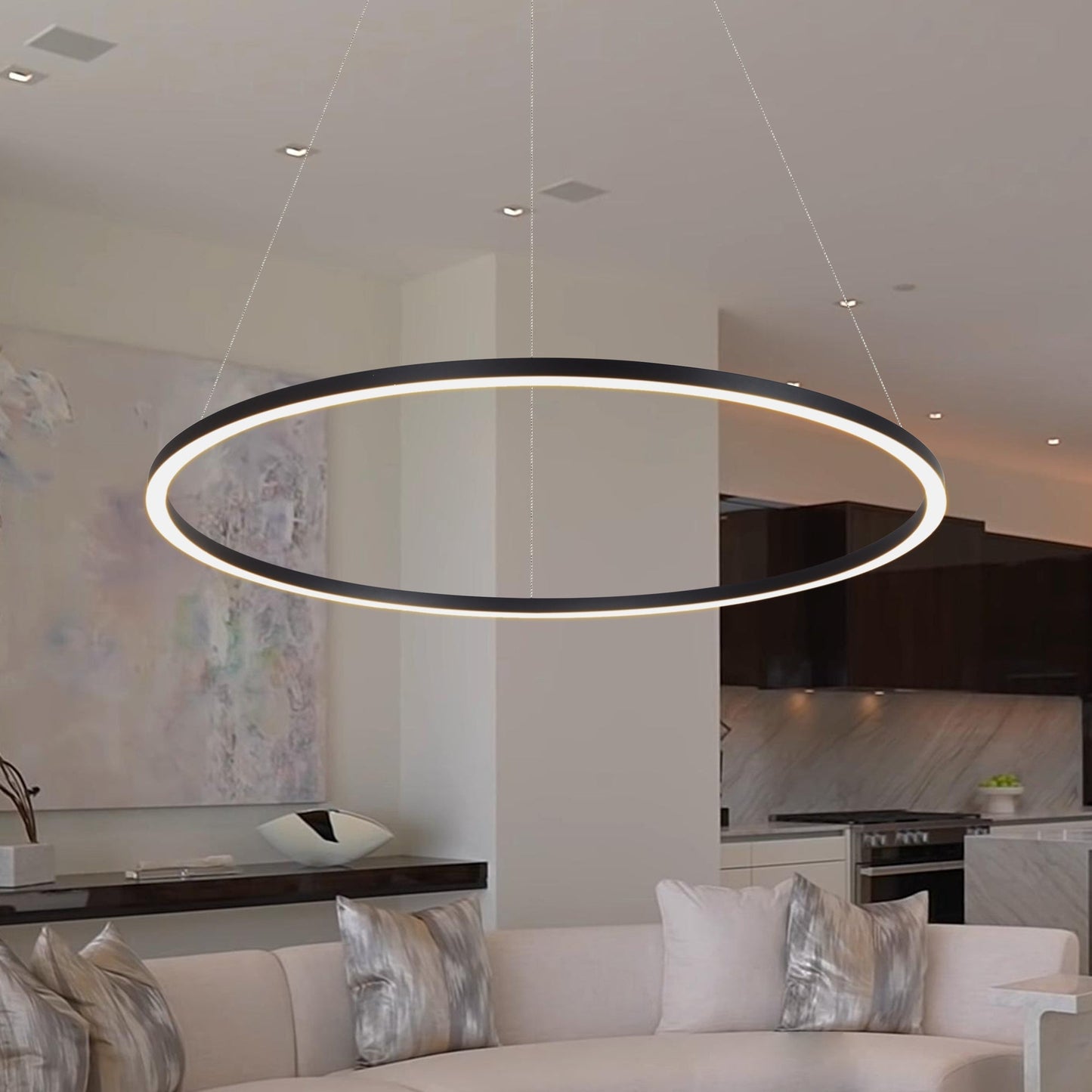 Vonn Lighting Tania 39" Black Integrated LED Round Chandelier With Acrylic Shade