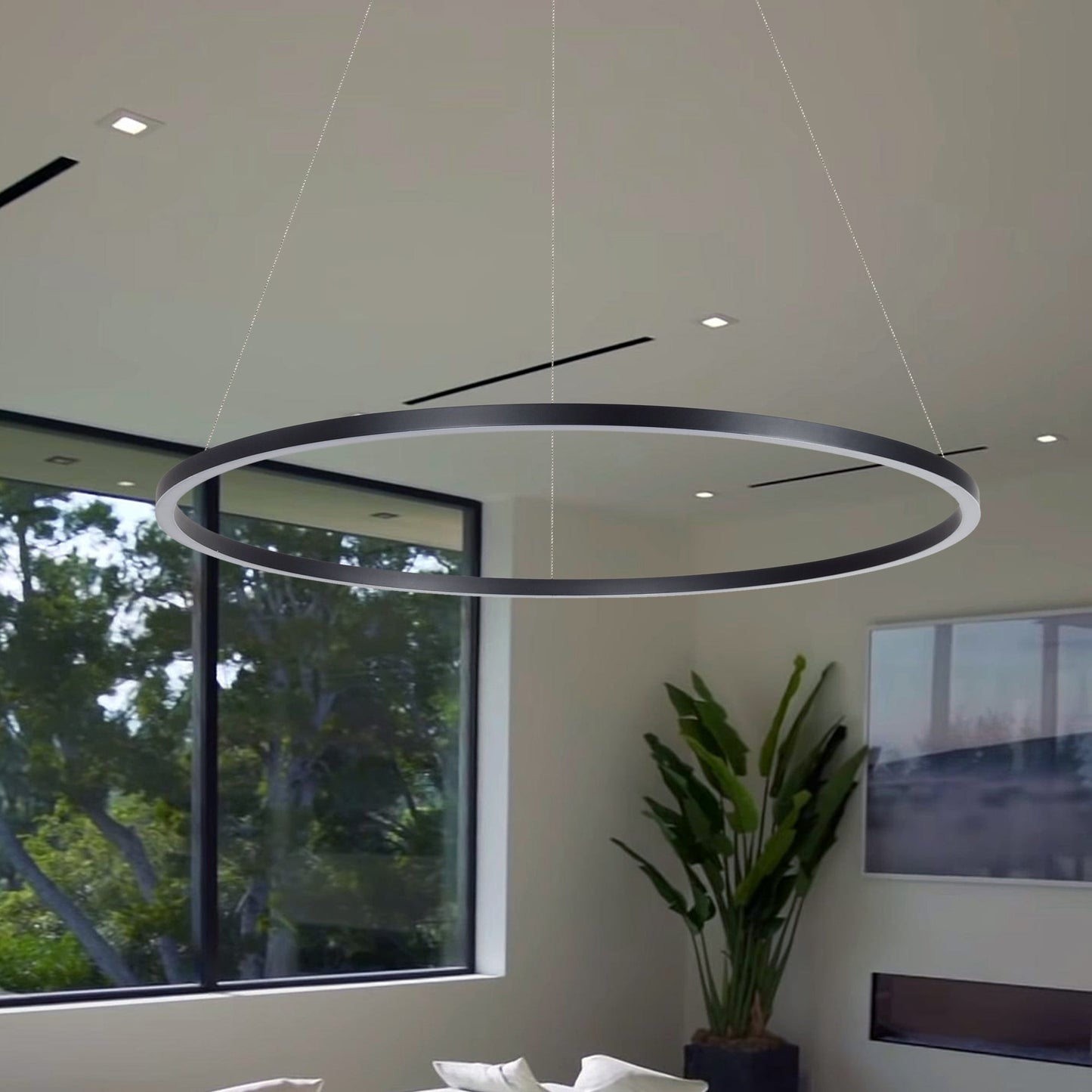 Vonn Lighting Tania 39" Black Integrated LED Round Chandelier With Acrylic Shade