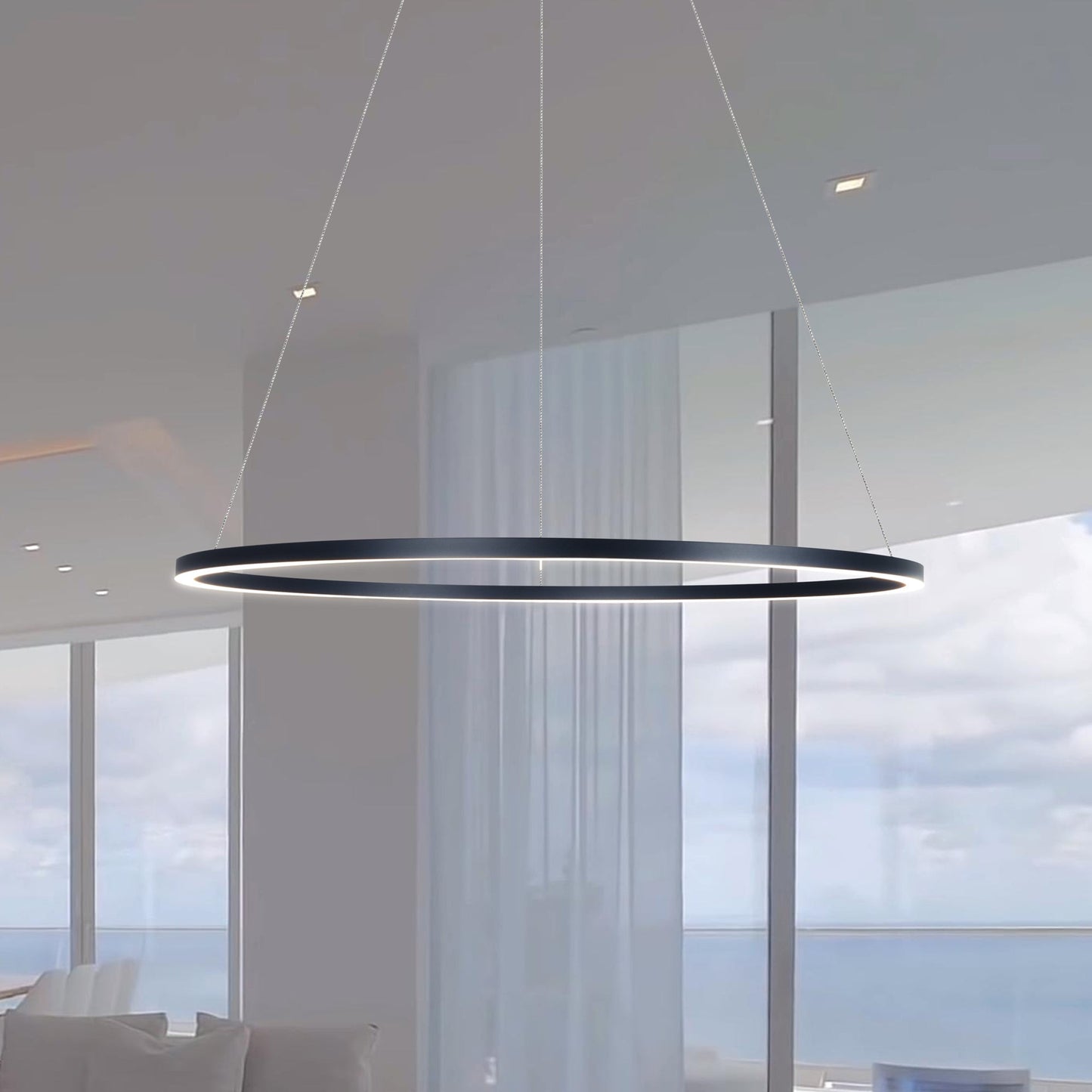 Vonn Lighting Tania 39" Black Integrated LED Round Chandelier With Acrylic Shade