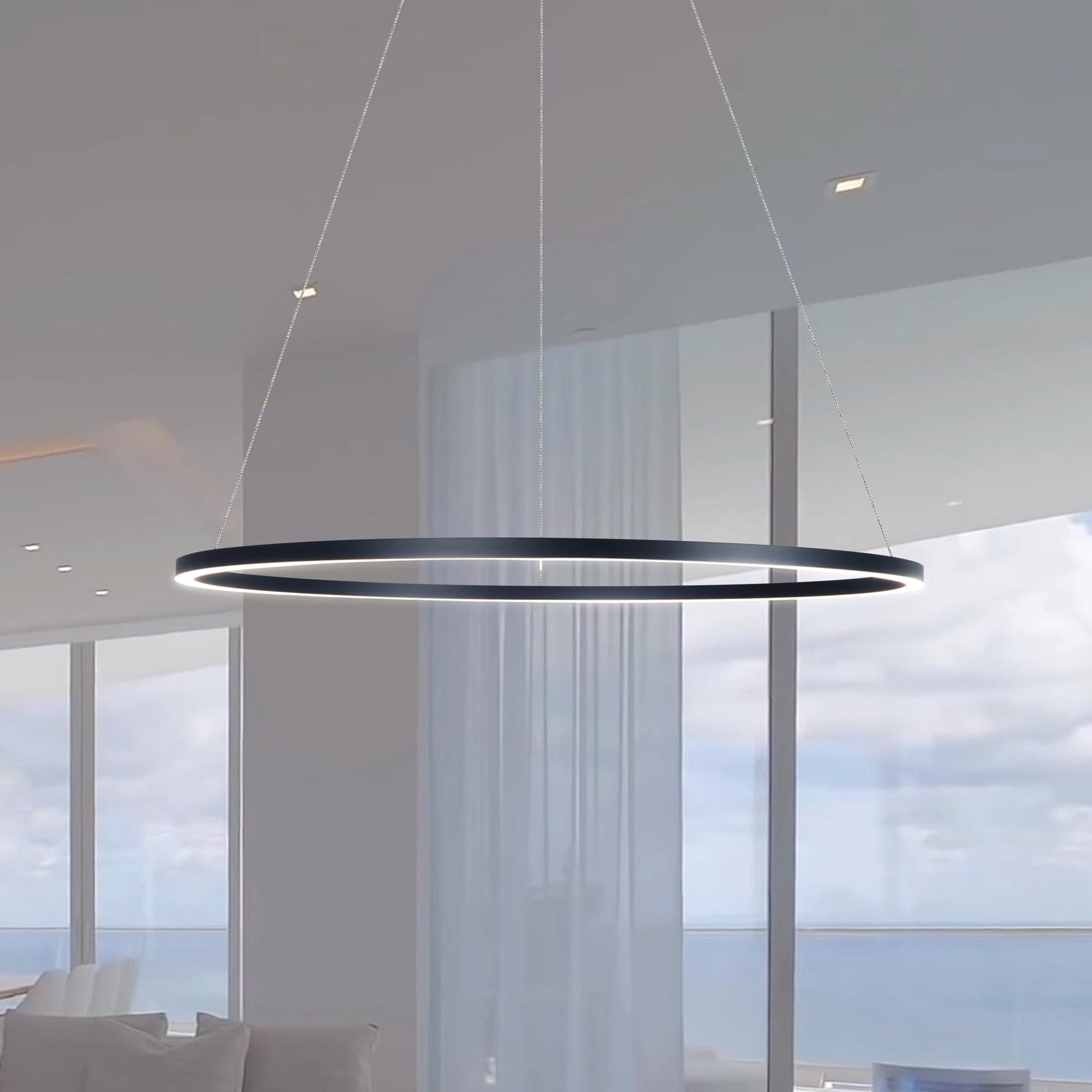 Vonn Lighting Tania 39" Black Integrated LED Round Chandelier With Acrylic Shade