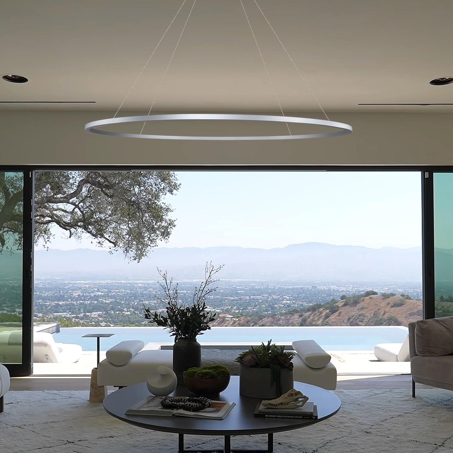 Vonn Lighting Tania 60" Silver Integrated LED Round Chandelier With Acrylic Shade