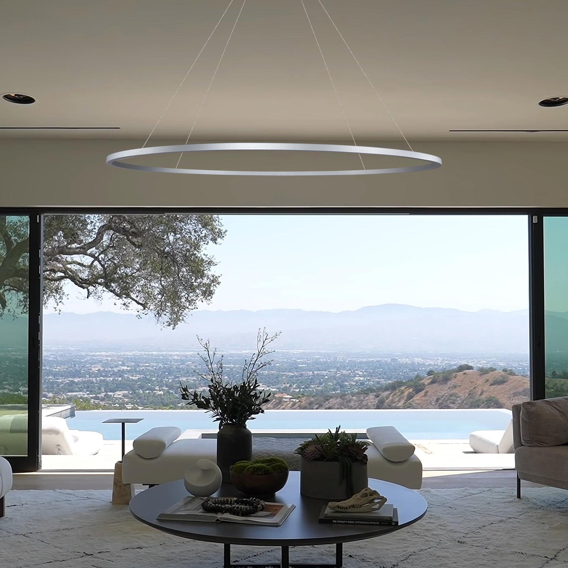 Vonn Lighting Tania 60" Silver Integrated LED Round Chandelier With Acrylic Shade