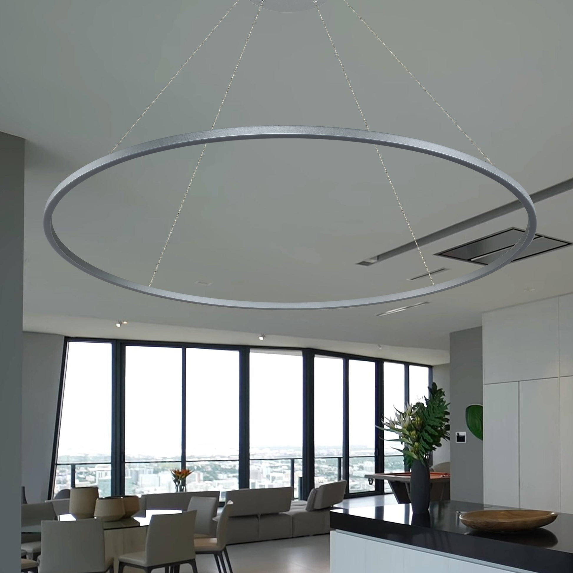 Vonn Lighting Tania 60" Silver Integrated LED Round Chandelier With Acrylic Shade