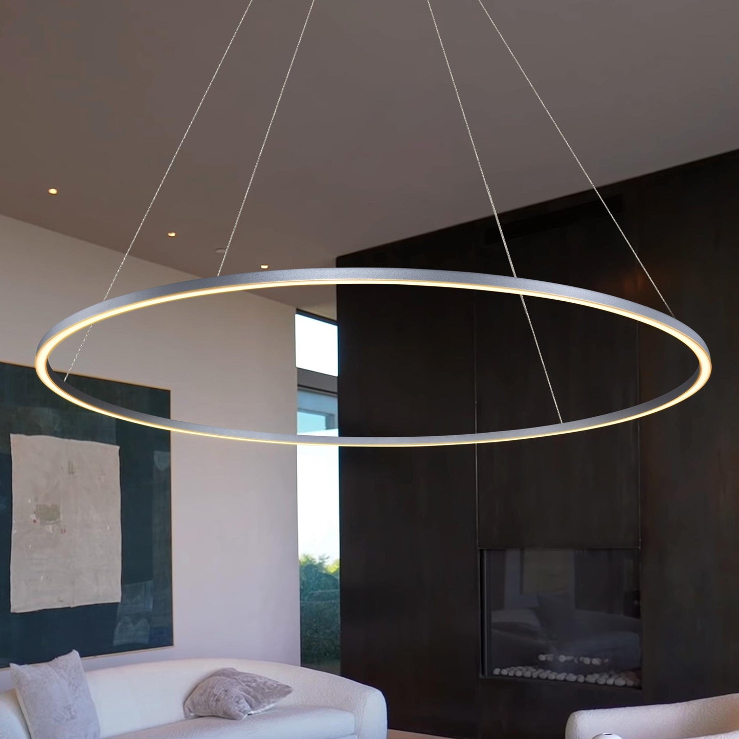 Vonn Lighting Tania 60" Silver Integrated LED Round Chandelier With Acrylic Shade