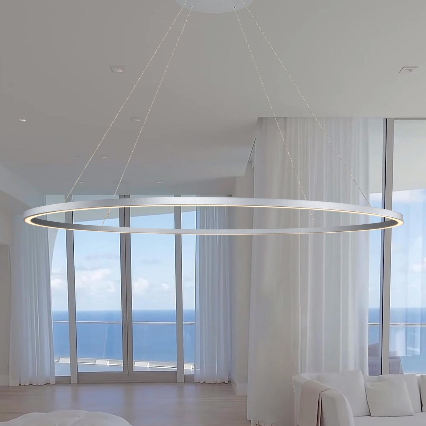 Vonn Lighting Tania 60" Silver Integrated LED Round Chandelier With Acrylic Shade