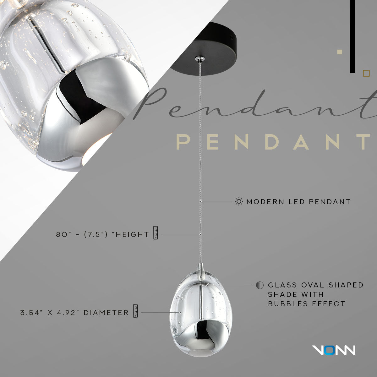Vonn Lighting Venezia 4" Polished Chrome Integrated LED Round Pendant With Clear Glass Shade
