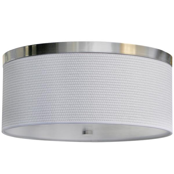 Whitfield Lighting 16" x 6" Satin Steel Finish With White Fabric 2 LED Light Flush Mount Lamp