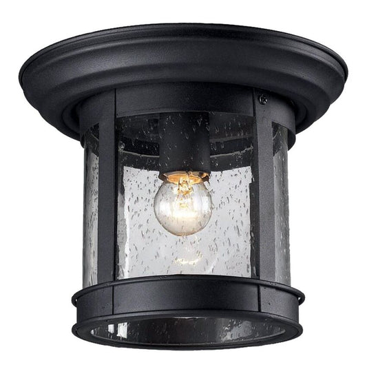 Z-Lite 10" 1-Light Black Aluminum Outdoor Flush Mount With Clear Seedy Glass Shade