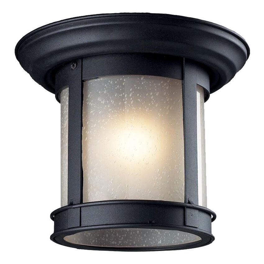 Z-Lite 10" 1-Light Black Aluminum Outdoor Flush Mount With White Seedy Glass Shade