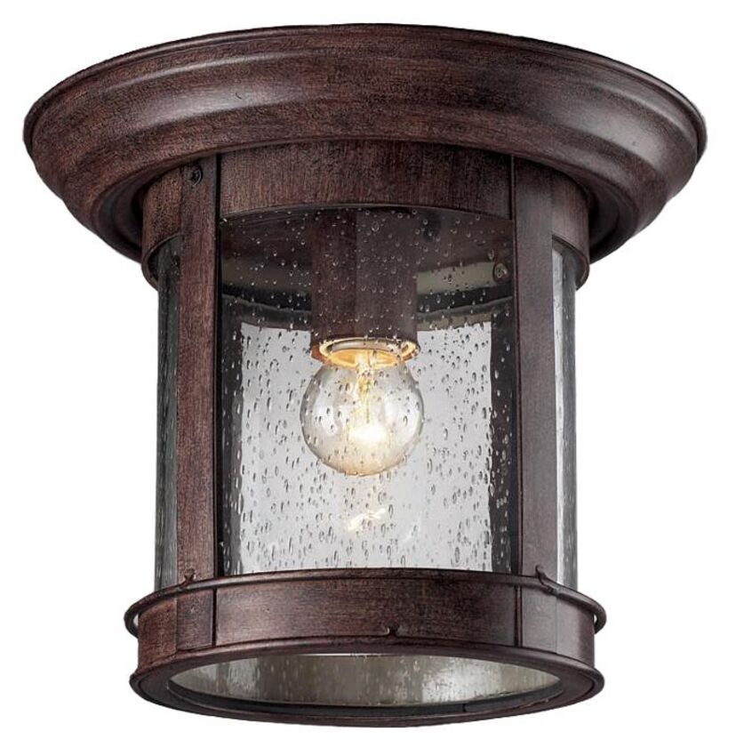 Z-Lite 10" 1-Light Weathered Bronze Aluminum Outdoor Flush Mount With Clear Seedy Glass Shade