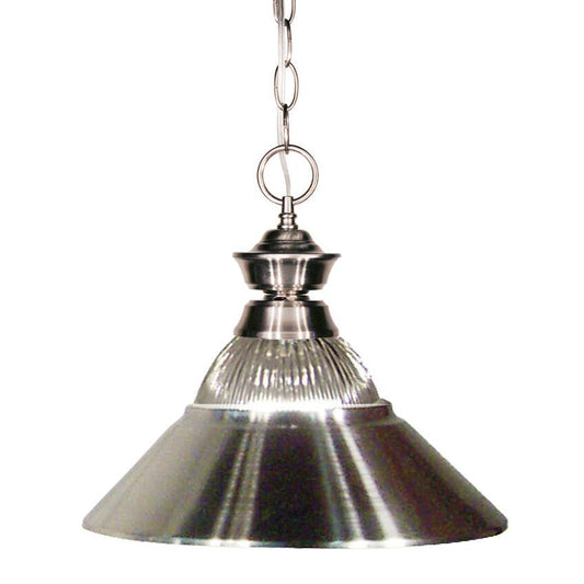 Z-Lite 14" 1-Light Brushed Nickel Frame Pendant Light With Clear Ribbed and Brushed Nickel Shade