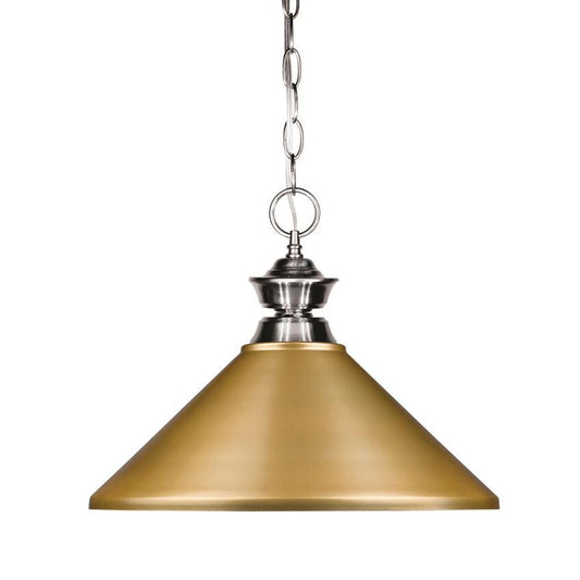 Z-Lite 14" 1-Light Brushed Nickel Frame Pendant Light With Satin Gold Shade